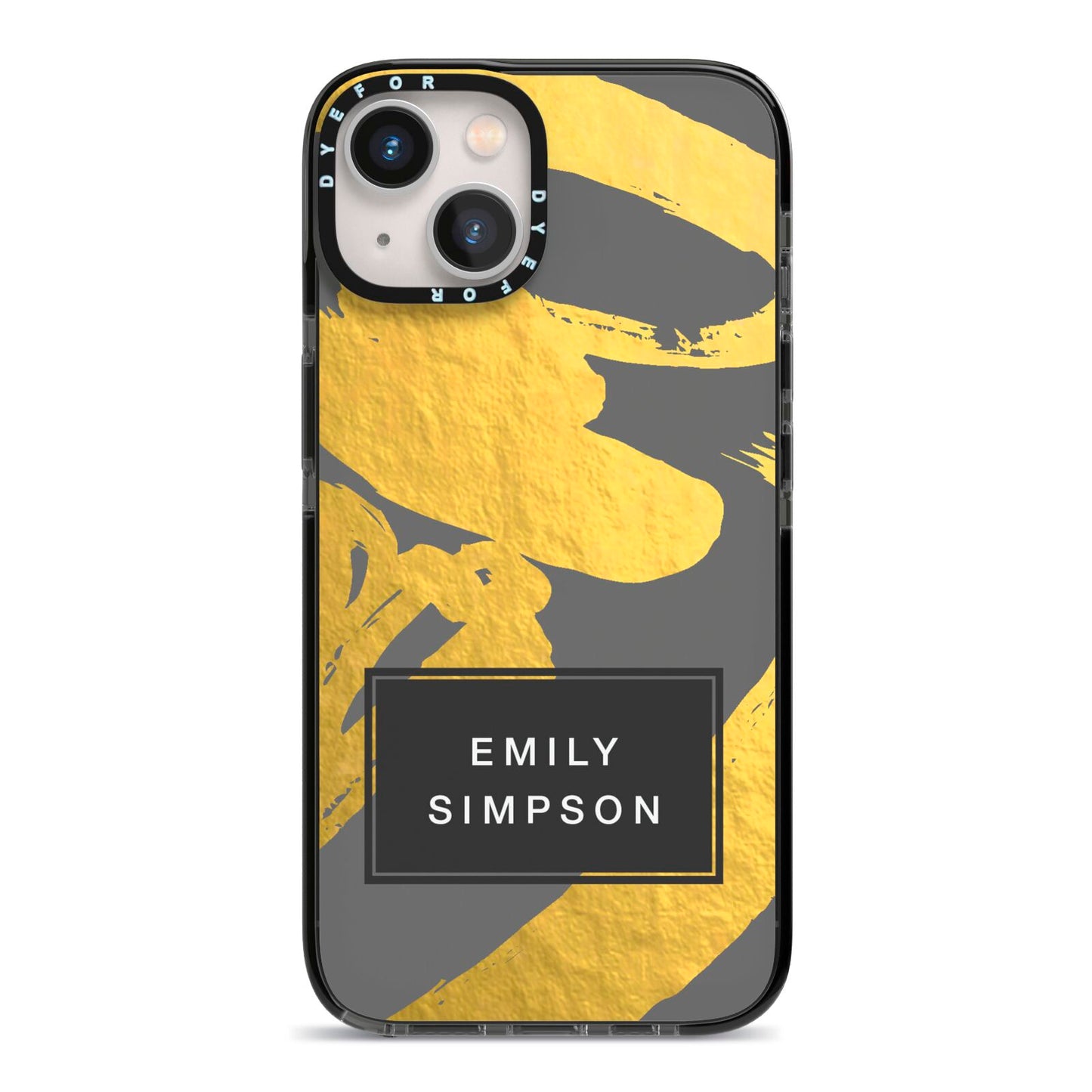 Personalised Gold Leaf Grey With Name iPhone 13 Black Impact Case on Silver phone
