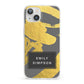 Personalised Gold Leaf Grey With Name iPhone 13 Clear Bumper Case