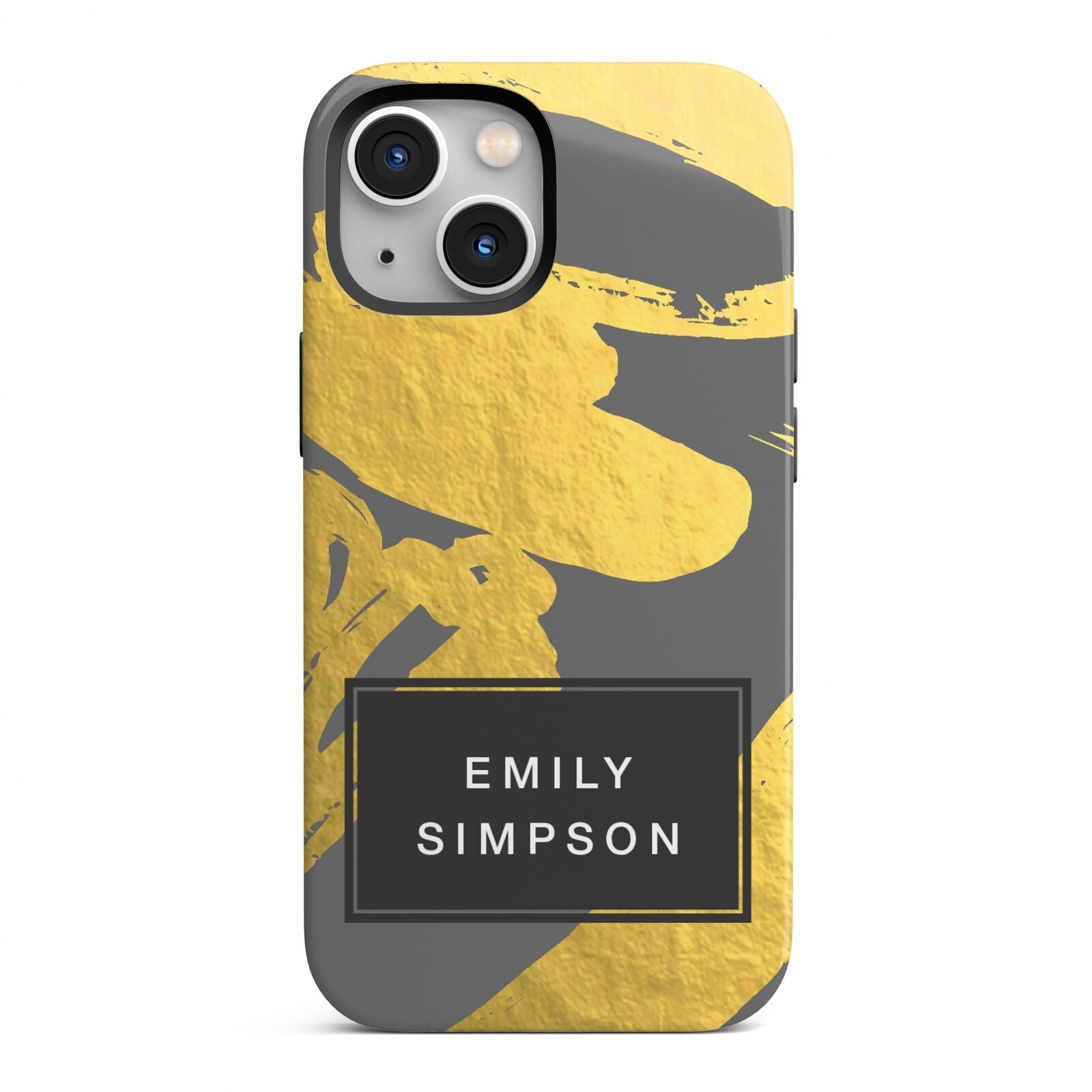 Personalised Gold Leaf Grey With Name iPhone 13 Mini Full Wrap 3D Tough Case
