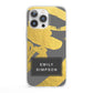 Personalised Gold Leaf Grey With Name iPhone 13 Pro Clear Bumper Case