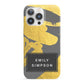 Personalised Gold Leaf Grey With Name iPhone 13 Pro Full Wrap 3D Snap Case