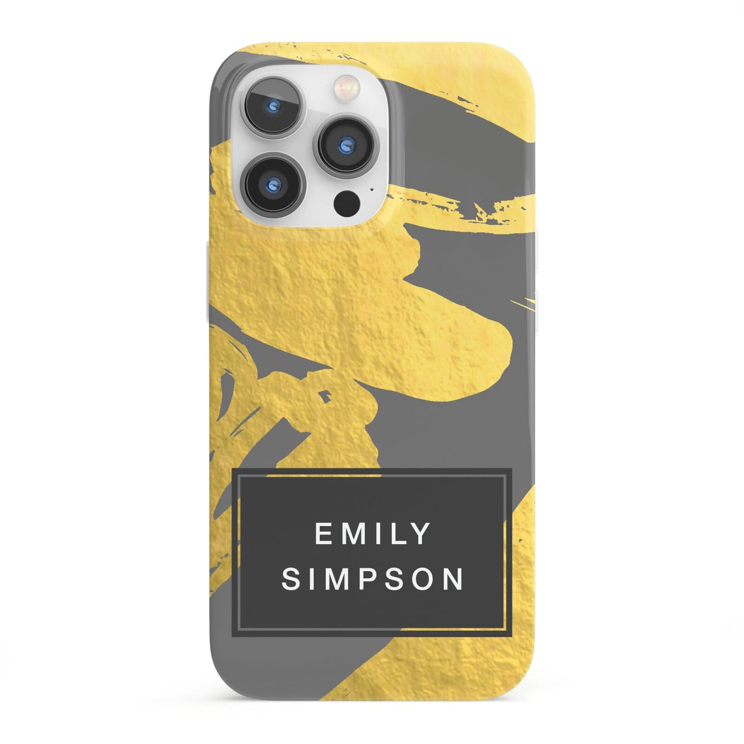 Personalised Gold Leaf Grey With Name iPhone 13 Pro Full Wrap 3D Snap Case