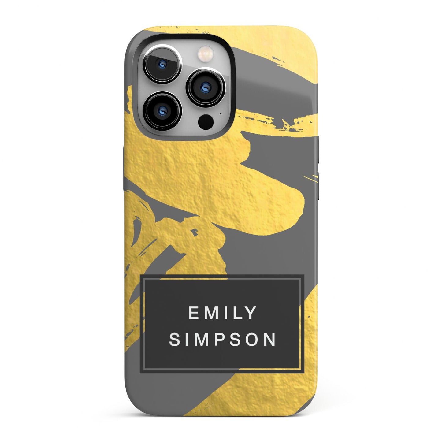 Personalised Gold Leaf Grey With Name iPhone 13 Pro Full Wrap 3D Tough Case