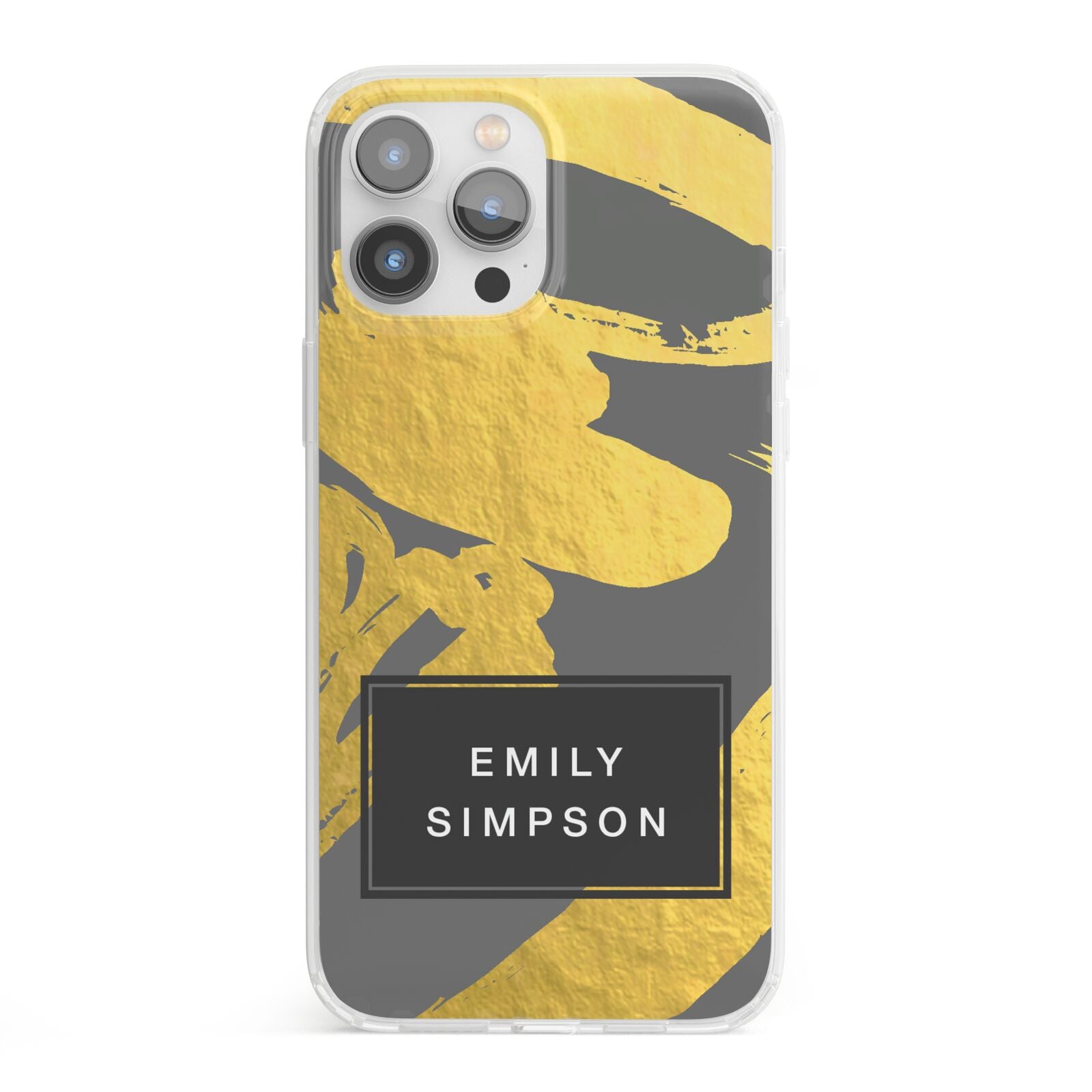 Personalised Gold Leaf Grey With Name iPhone 13 Pro Max Clear Bumper Case