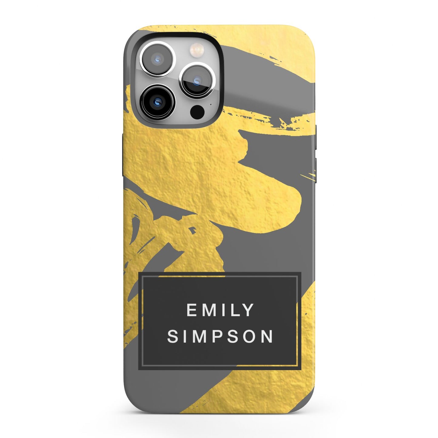 Personalised Gold Leaf Grey With Name iPhone 13 Pro Max Full Wrap 3D Tough Case