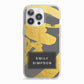 Personalised Gold Leaf Grey With Name iPhone 13 Pro TPU Impact Case with White Edges