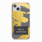Personalised Gold Leaf Grey With Name iPhone 13 TPU Impact Case with Pink Edges