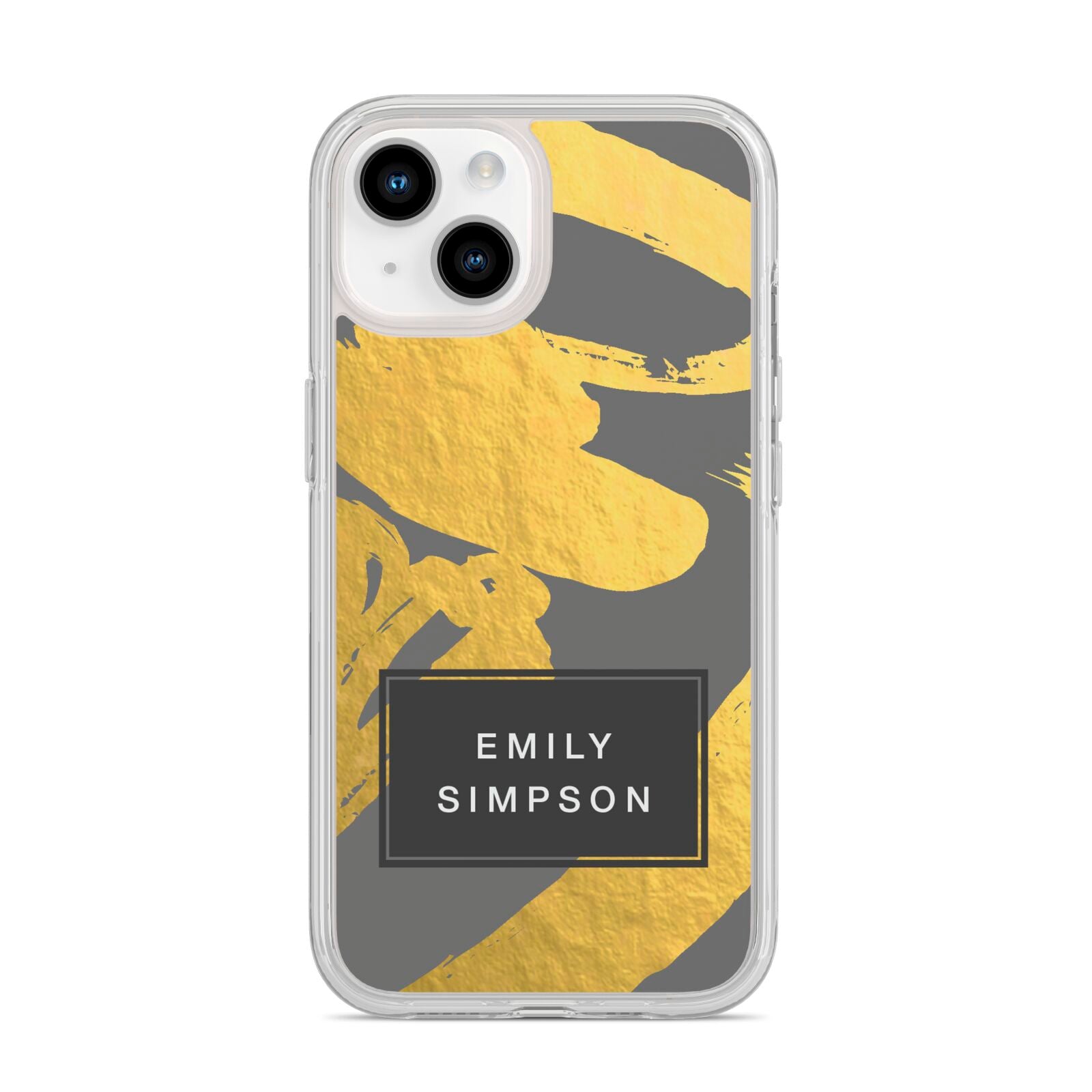 Personalised Gold Leaf Grey With Name iPhone 14 Clear Tough Case Starlight