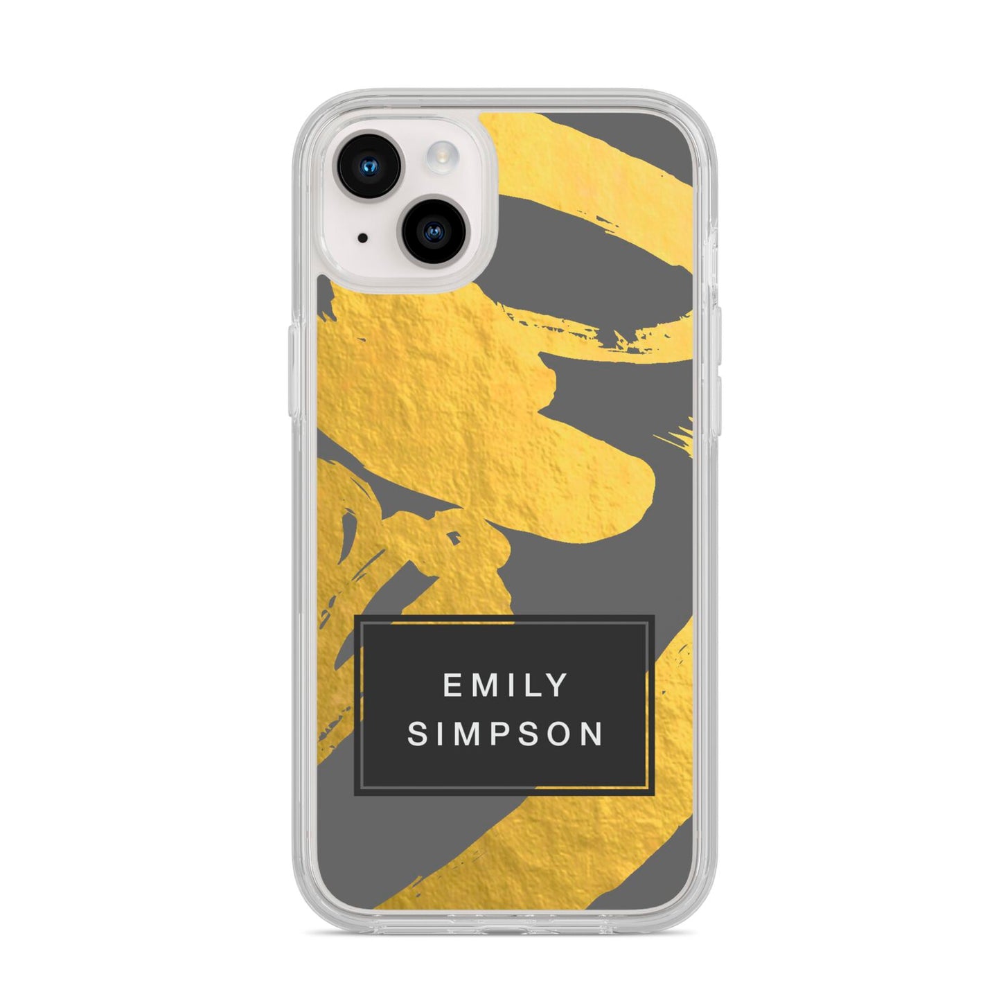 Personalised Gold Leaf Grey With Name iPhone 14 Plus Clear Tough Case Starlight