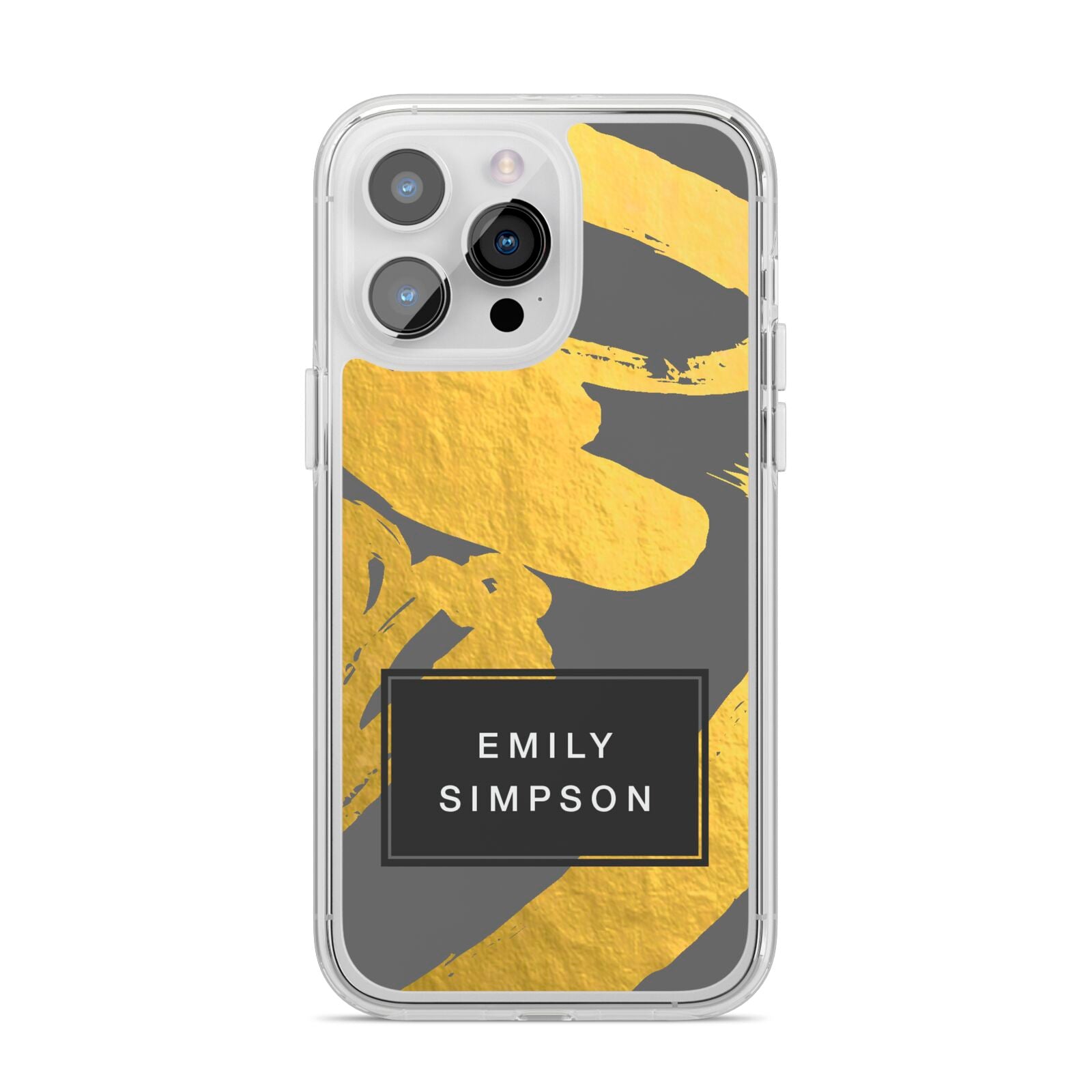 Personalised Gold Leaf Grey With Name iPhone 14 Pro Max Clear Tough Case Silver