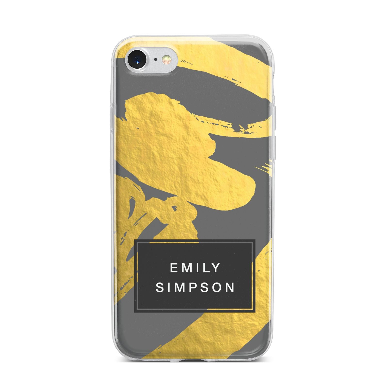 Personalised Gold Leaf Grey With Name iPhone 7 Bumper Case on Silver iPhone