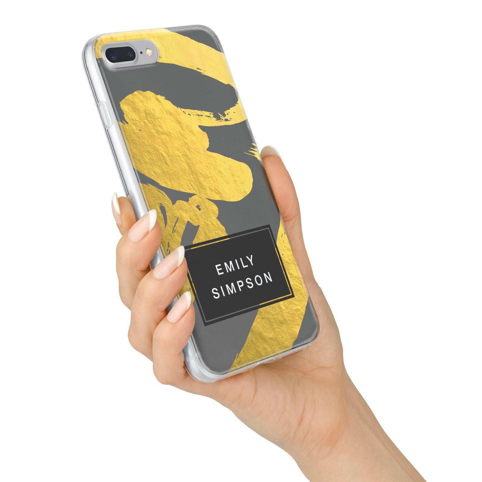 Personalised Gold Leaf Grey With Name iPhone 7 Plus Bumper Case on Silver iPhone Alternative Image