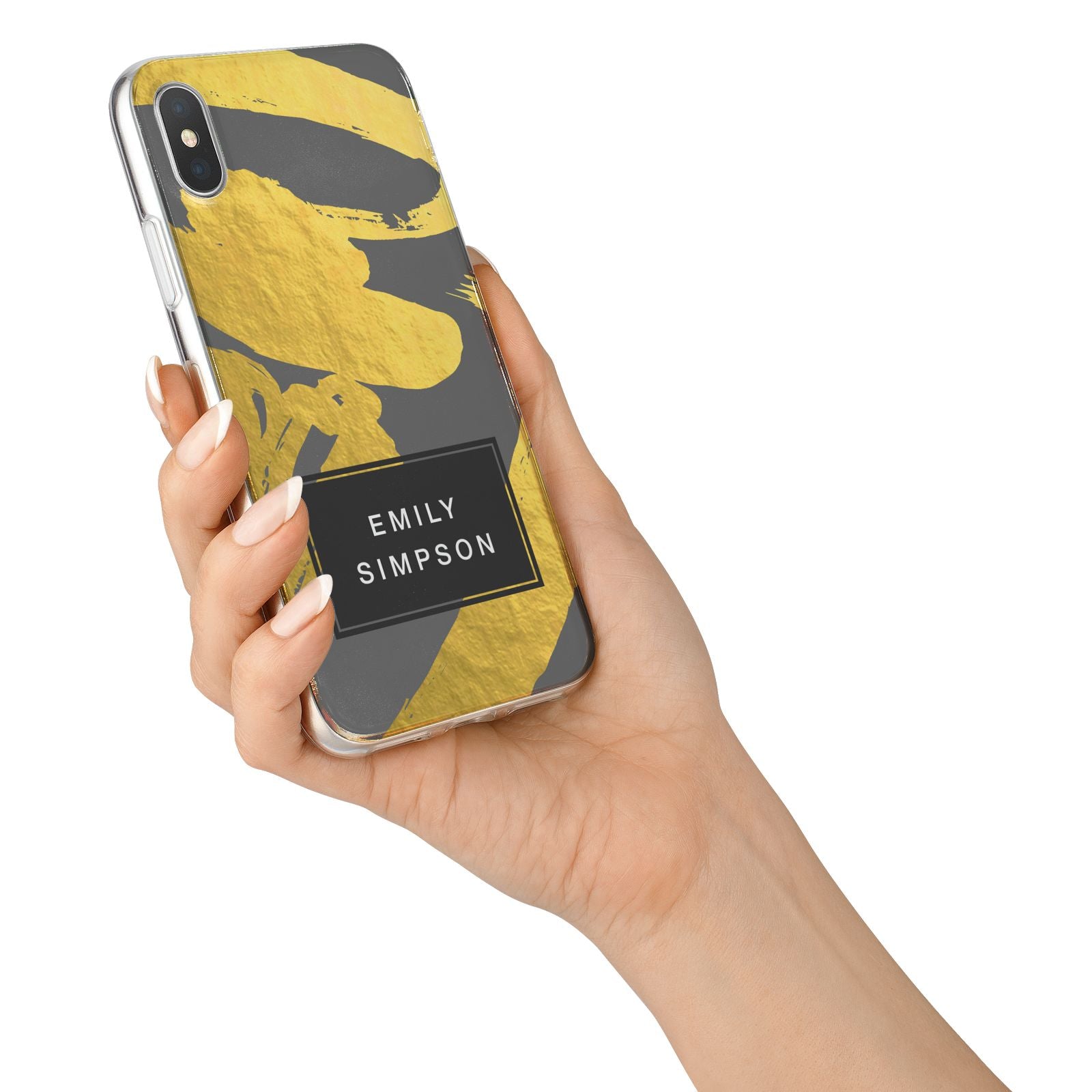 Personalised Gold Leaf Grey With Name iPhone X Bumper Case on Silver iPhone Alternative Image 2