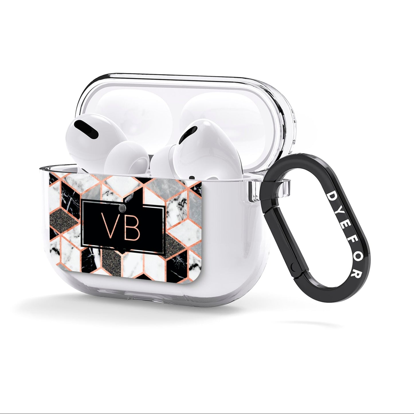 Personalised Gold Leaf Initials Marble AirPods Clear Case 3rd Gen Side Image