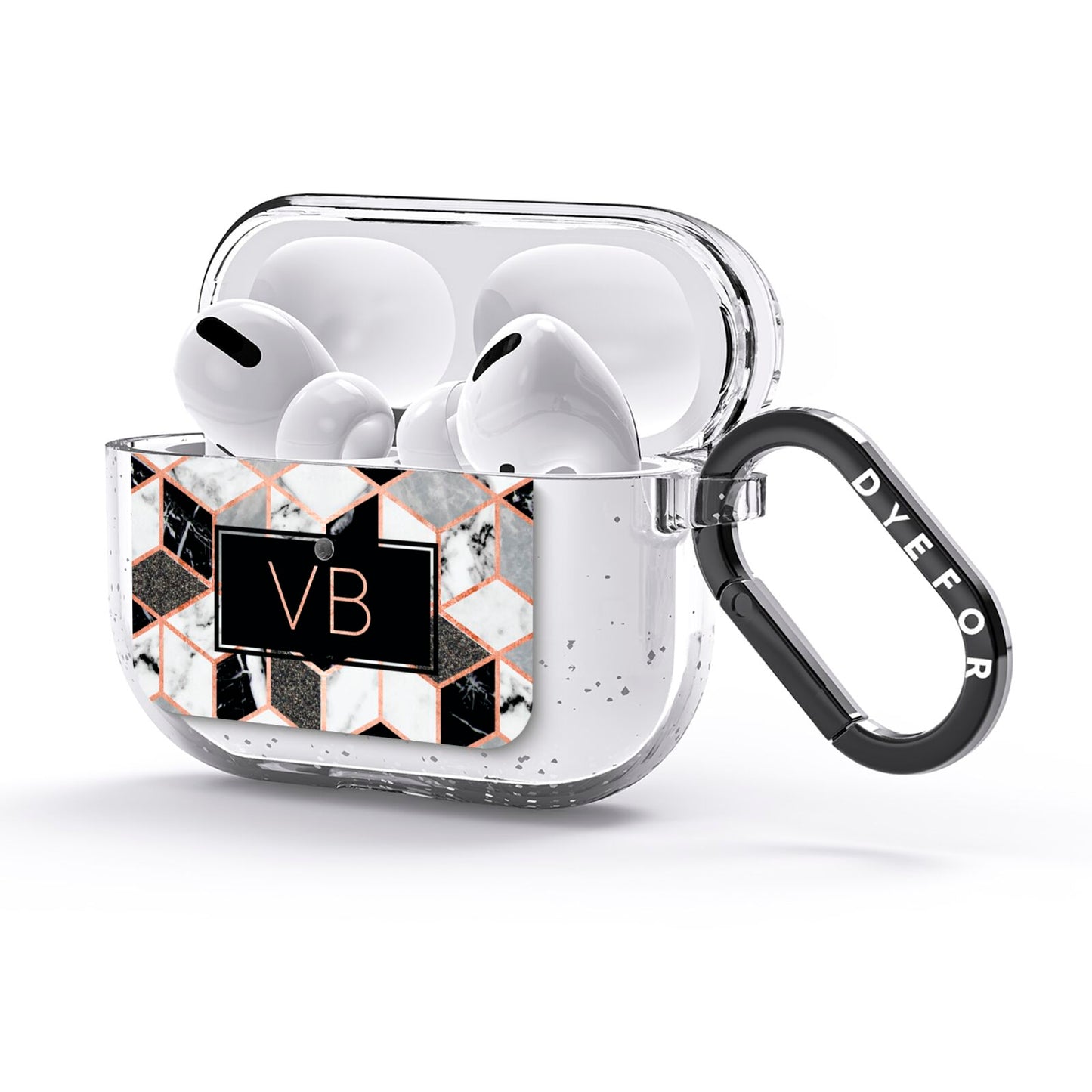 Personalised Gold Leaf Initials Marble AirPods Glitter Case 3rd Gen Side Image