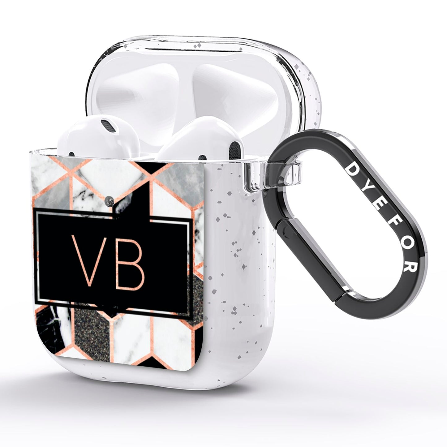 Personalised Gold Leaf Initials Marble AirPods Glitter Case Side Image