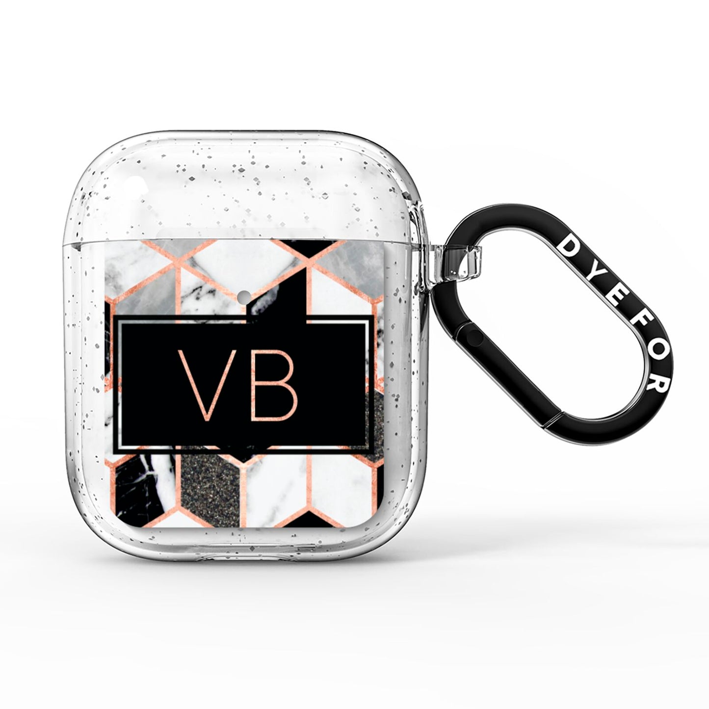 Personalised Gold Leaf Initials Marble AirPods Glitter Case