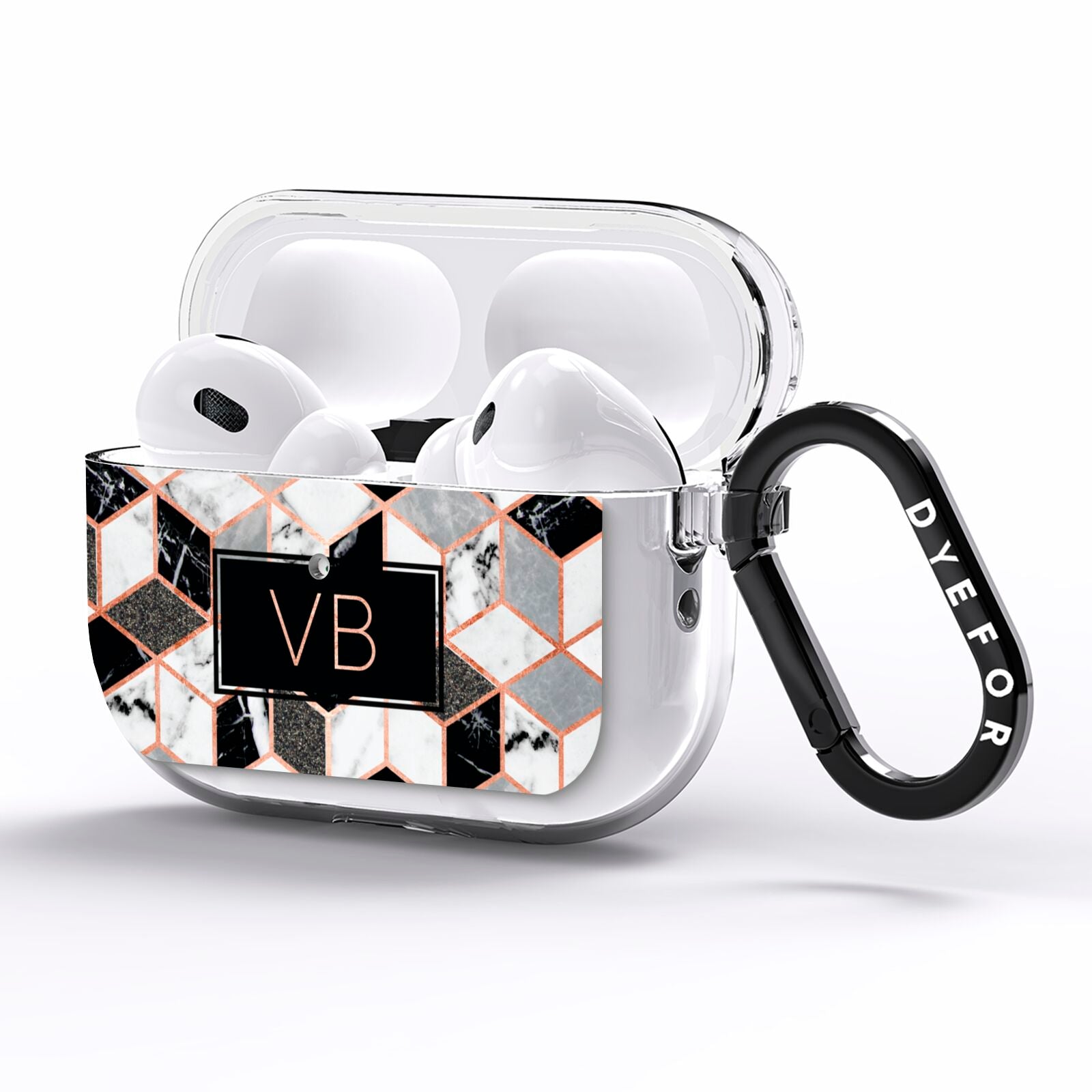 Personalised Gold Leaf Initials Marble AirPods Pro Clear Case Side Image