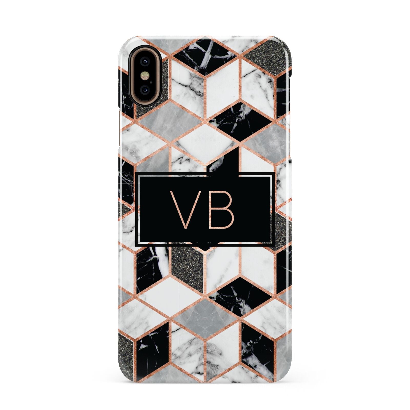 Personalised Gold Leaf Initials Marble Apple iPhone Xs Max 3D Snap Case