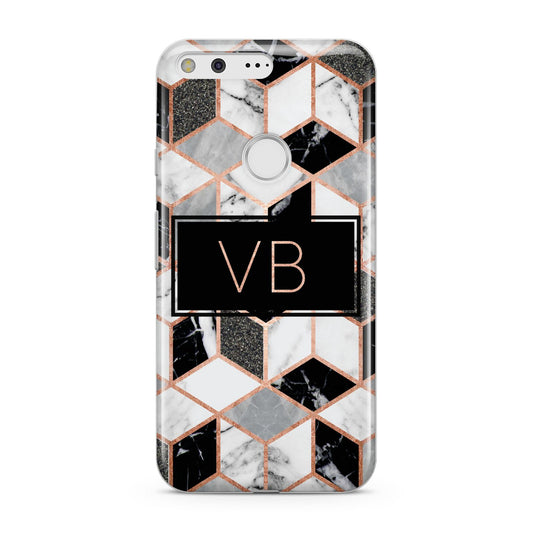 Personalised Gold Leaf Initials Marble Google Pixel Case