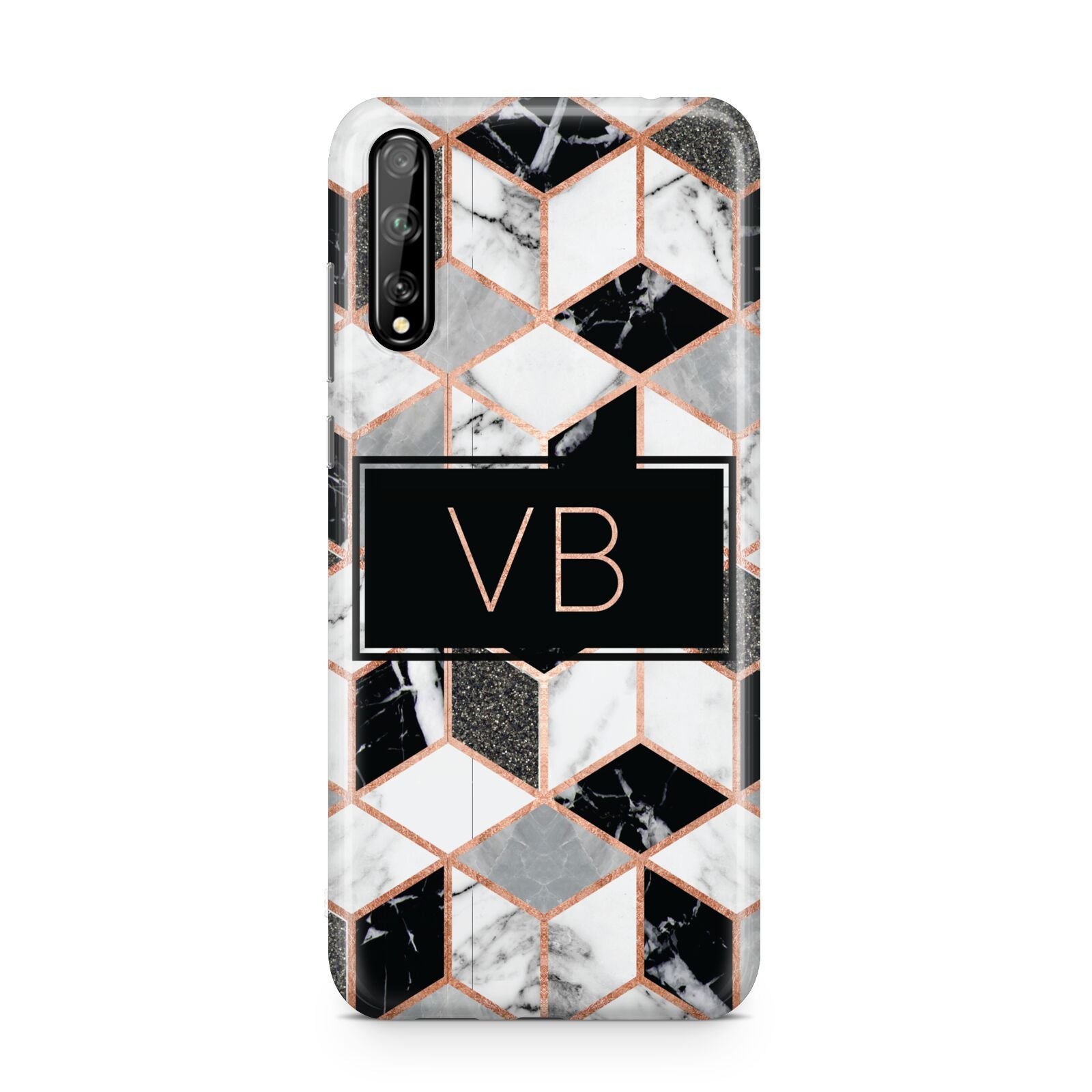 Personalised Gold Leaf Initials Marble Huawei Enjoy 10s Phone Case