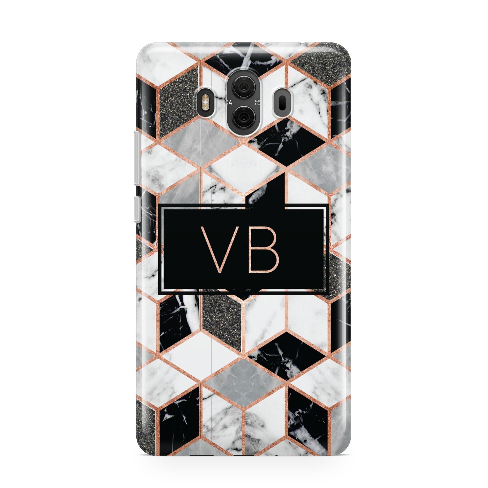 Personalised Gold Leaf Initials Marble Huawei Mate 10 Protective Phone Case