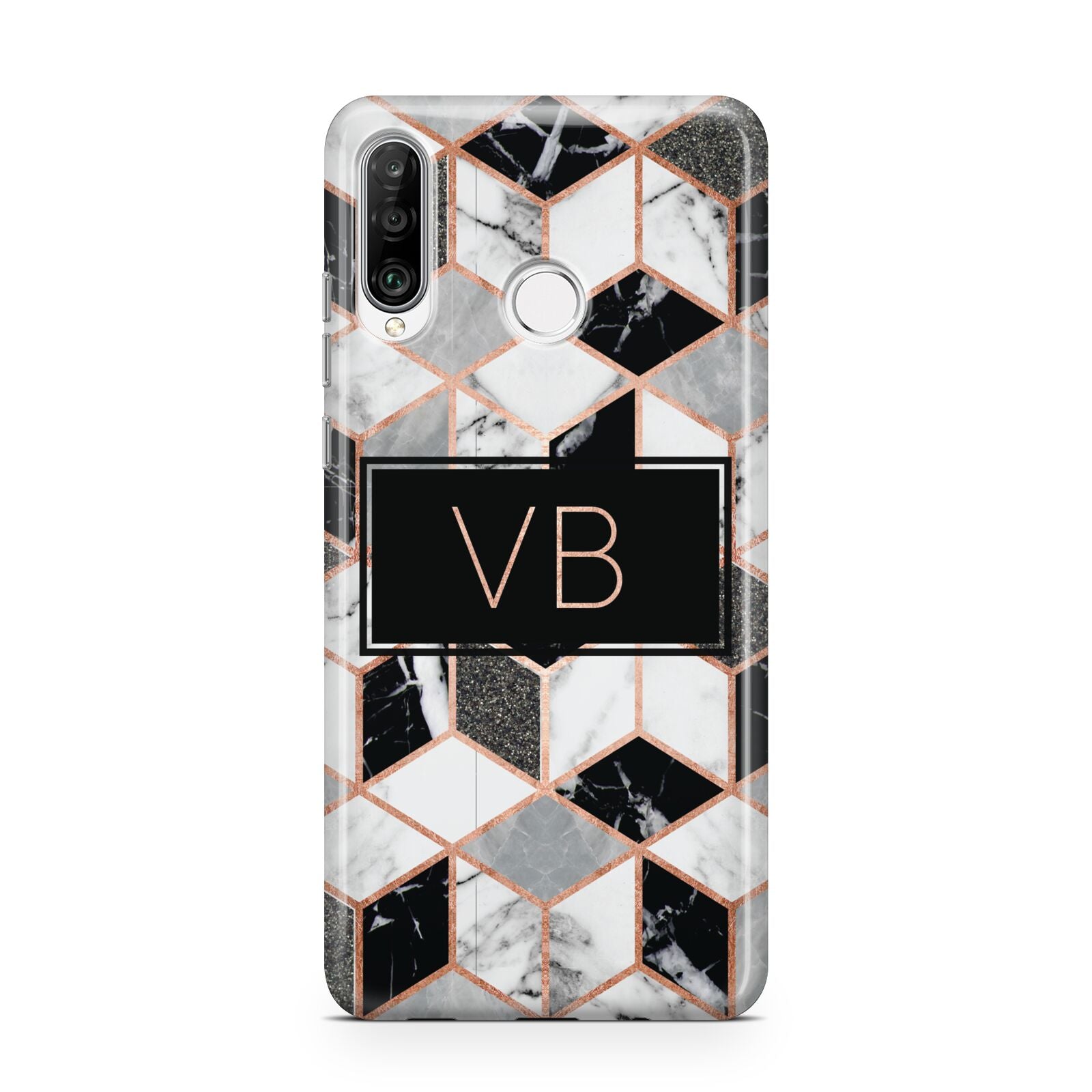 Personalised Gold Leaf Initials Marble Huawei P30 Lite Phone Case
