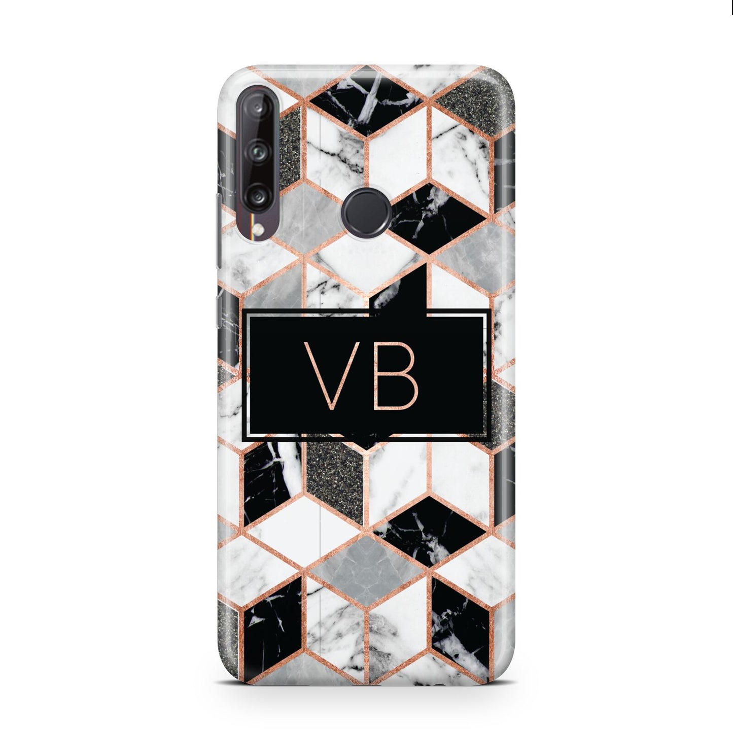 Personalised Gold Leaf Initials Marble Huawei P40 Lite E Phone Case