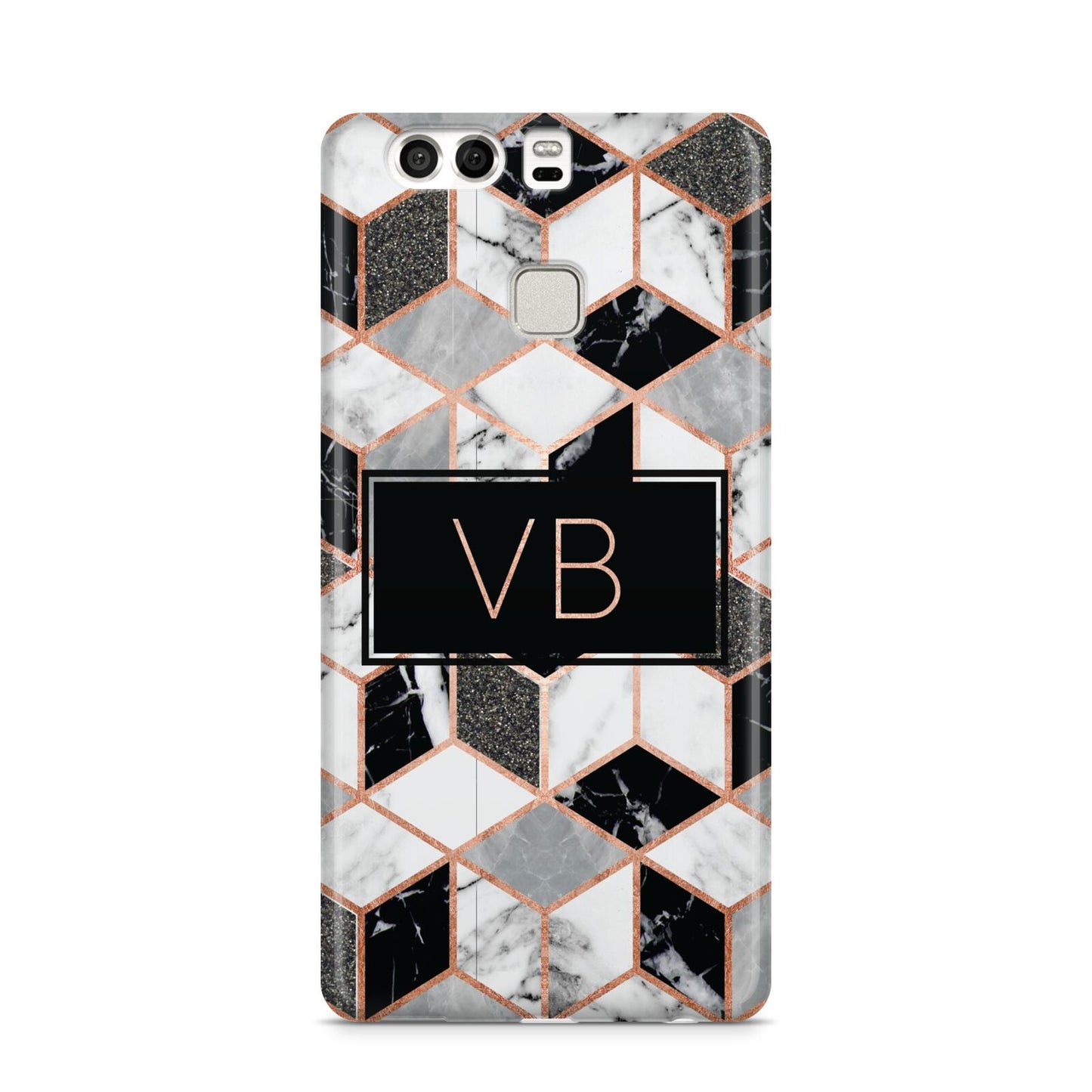 Personalised Gold Leaf Initials Marble Huawei P9 Case