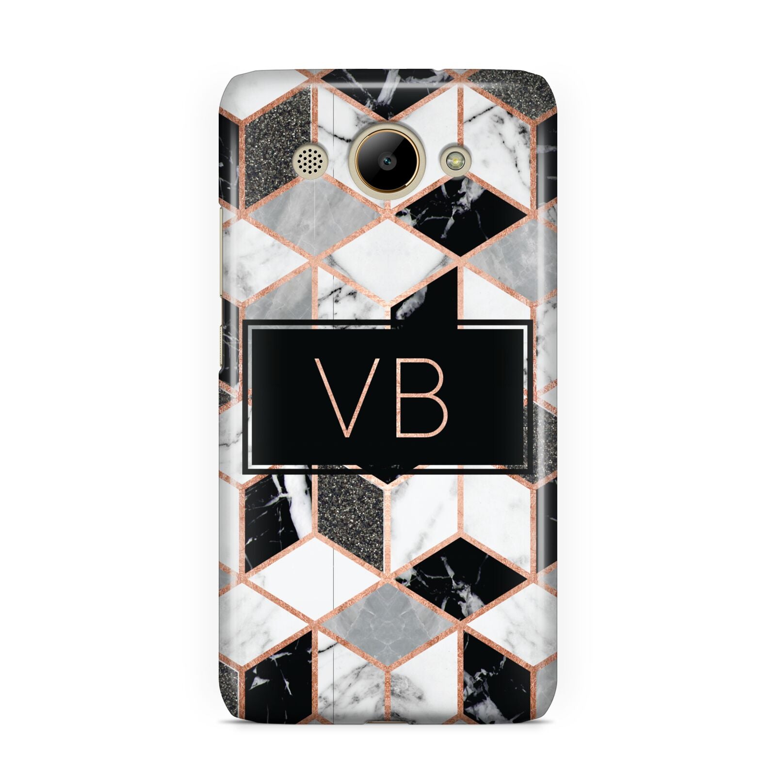 Personalised Gold Leaf Initials Marble Huawei Y3 2017