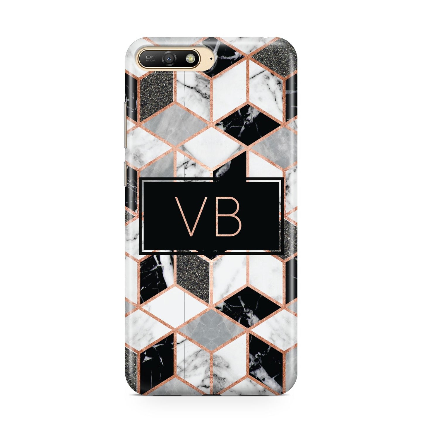 Personalised Gold Leaf Initials Marble Huawei Y6 2018