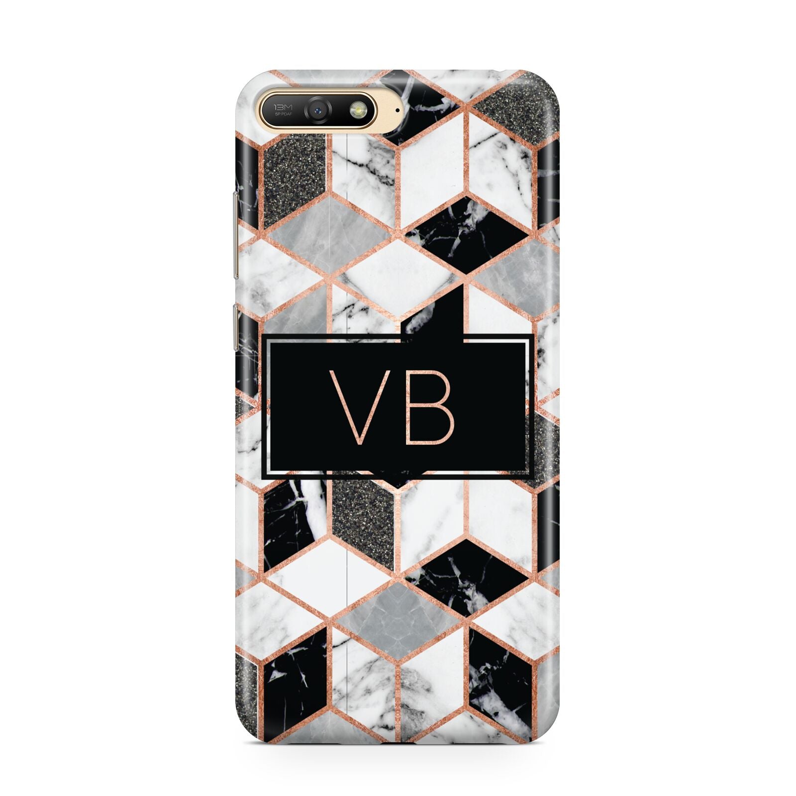 Personalised Gold Leaf Initials Marble Huawei Y6 2018