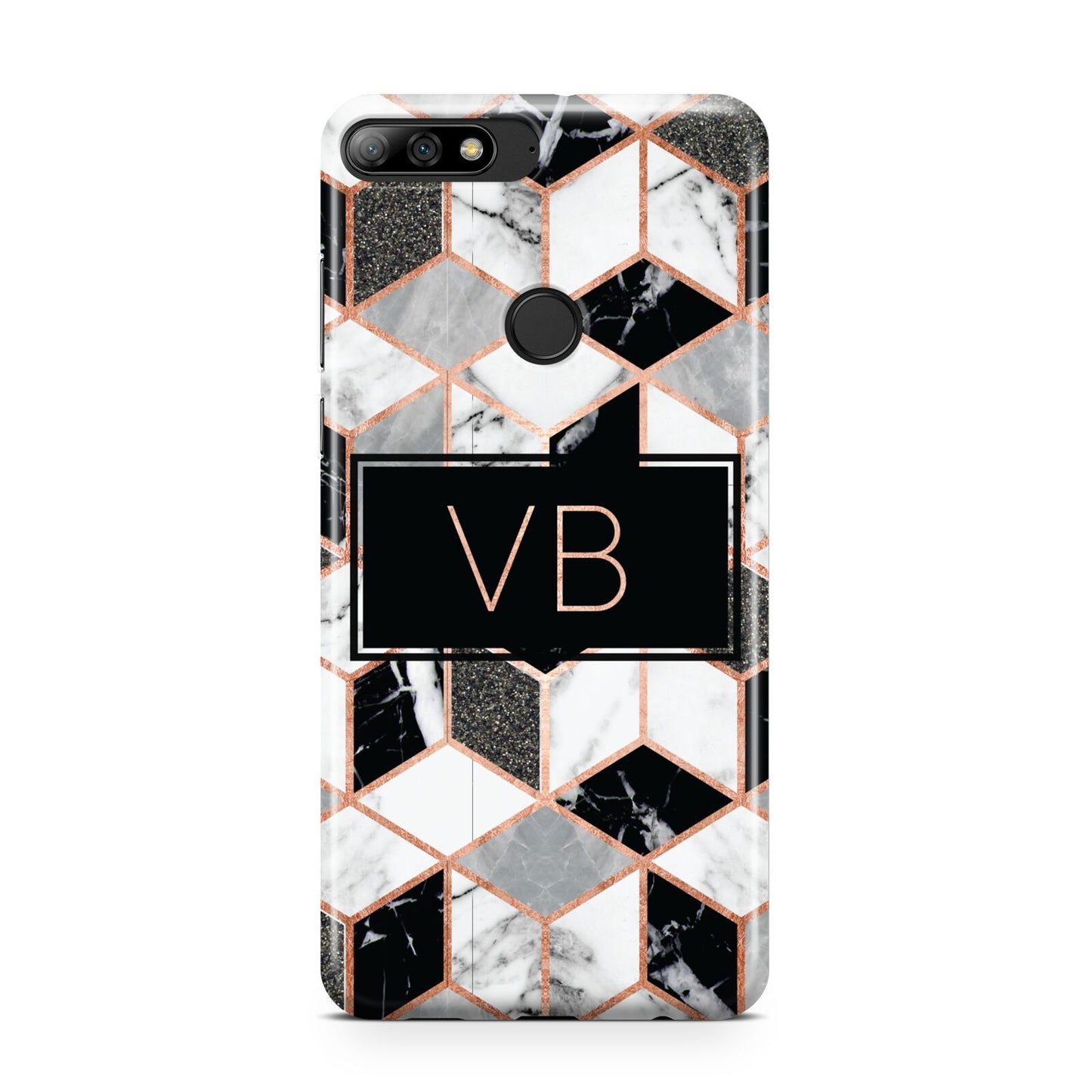 Personalised Gold Leaf Initials Marble Huawei Y7 2018