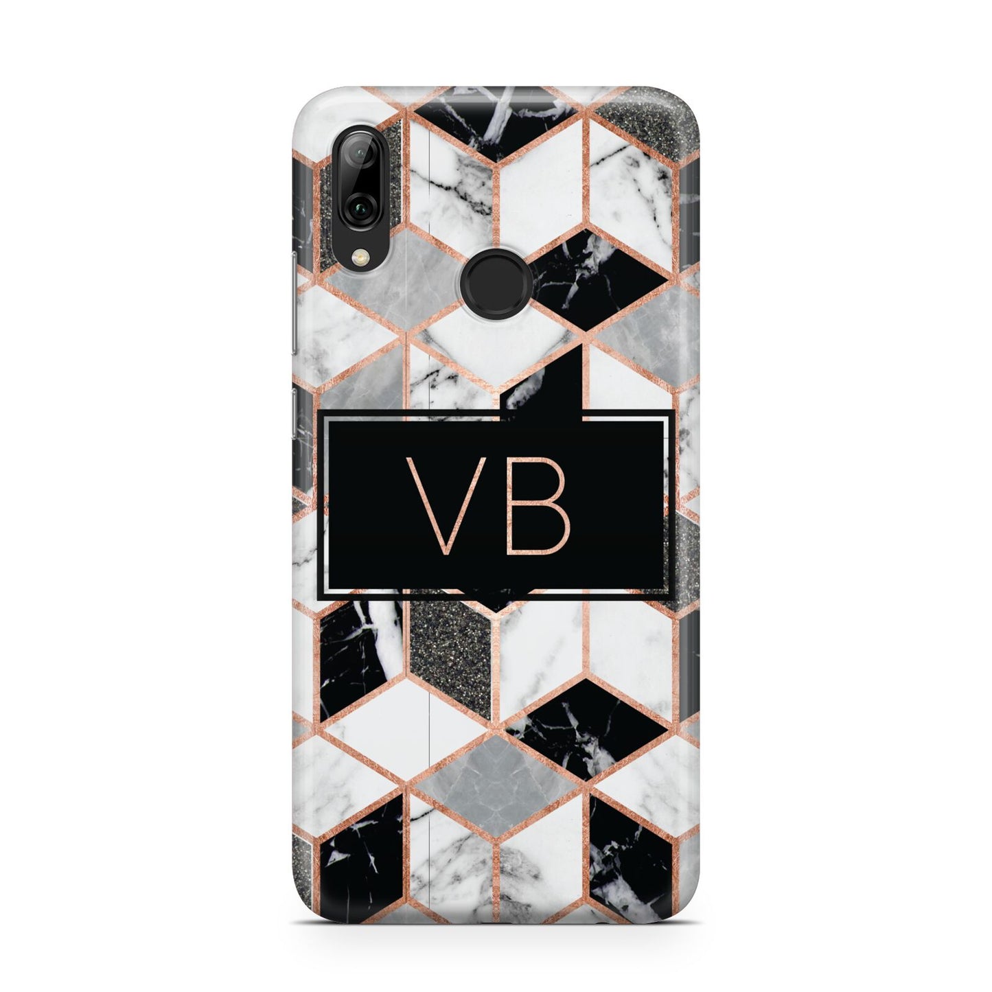 Personalised Gold Leaf Initials Marble Huawei Y7 2019