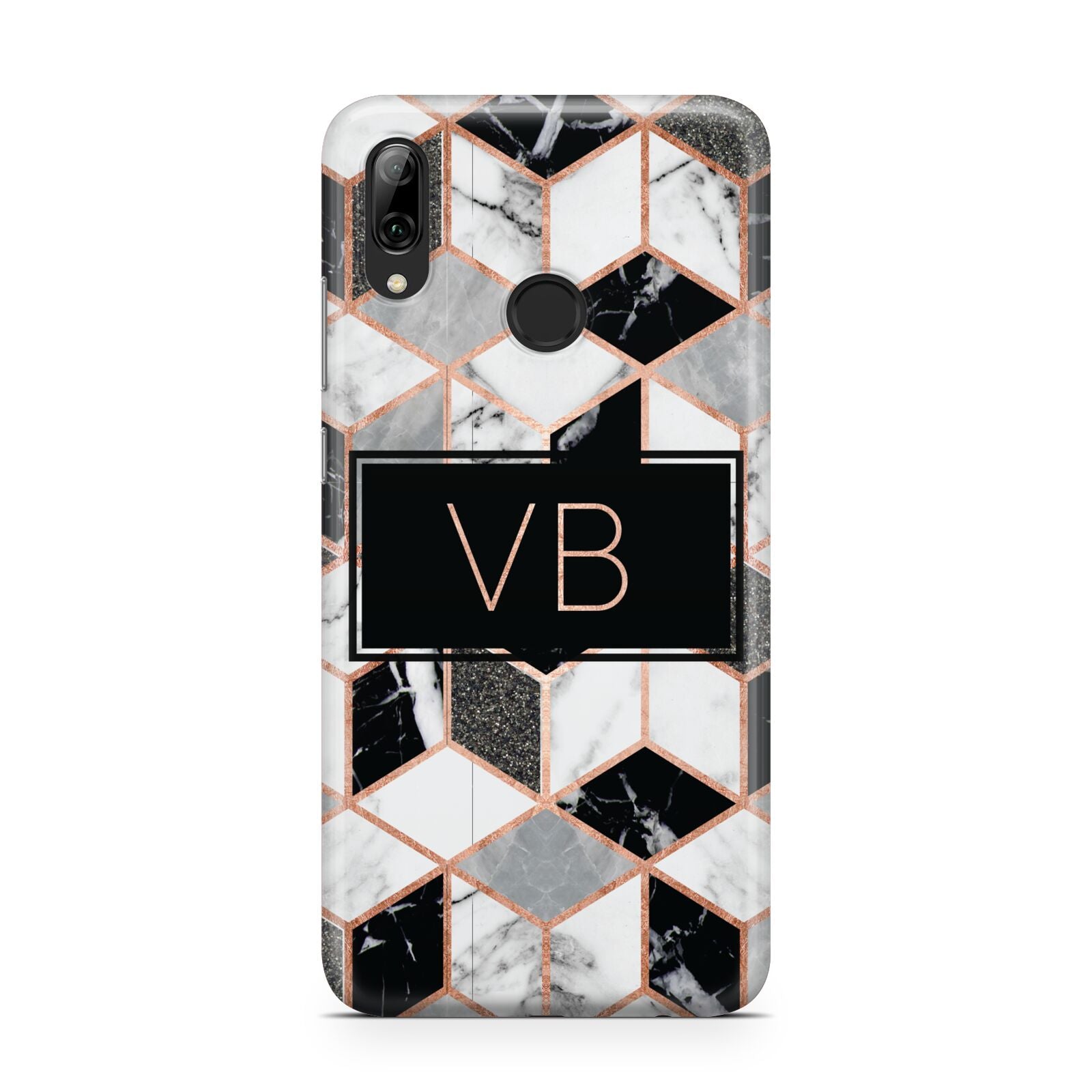 Personalised Gold Leaf Initials Marble Huawei Y7 2019