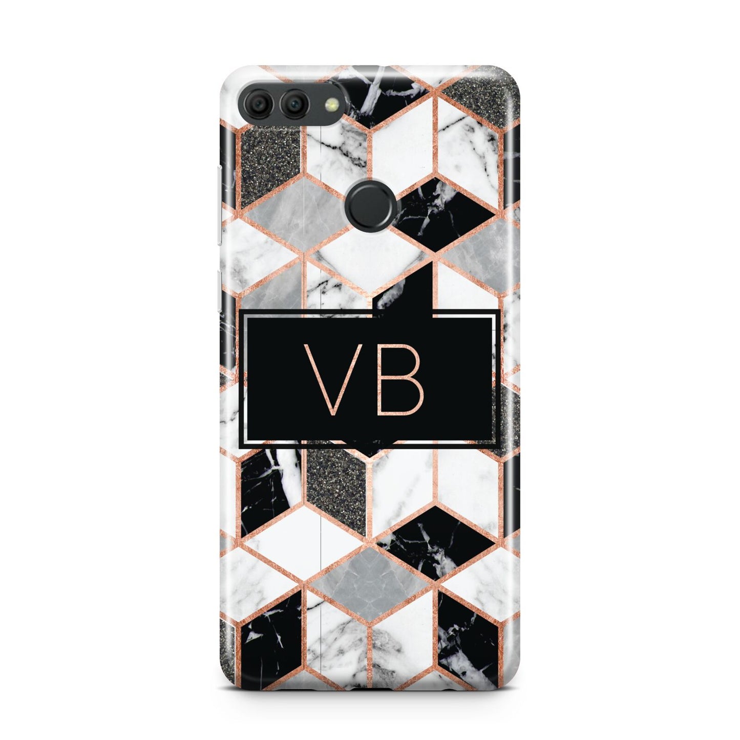 Personalised Gold Leaf Initials Marble Huawei Y9 2018