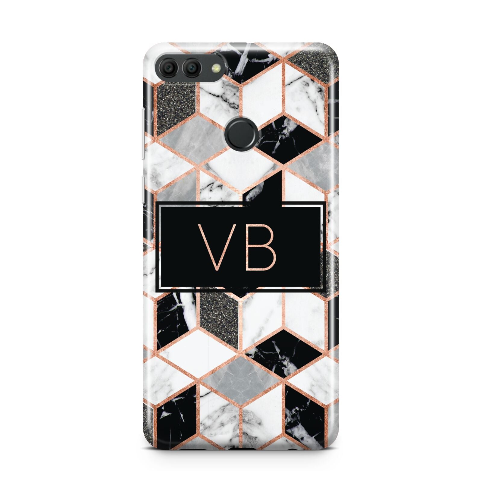 Personalised Gold Leaf Initials Marble Huawei Y9 2018