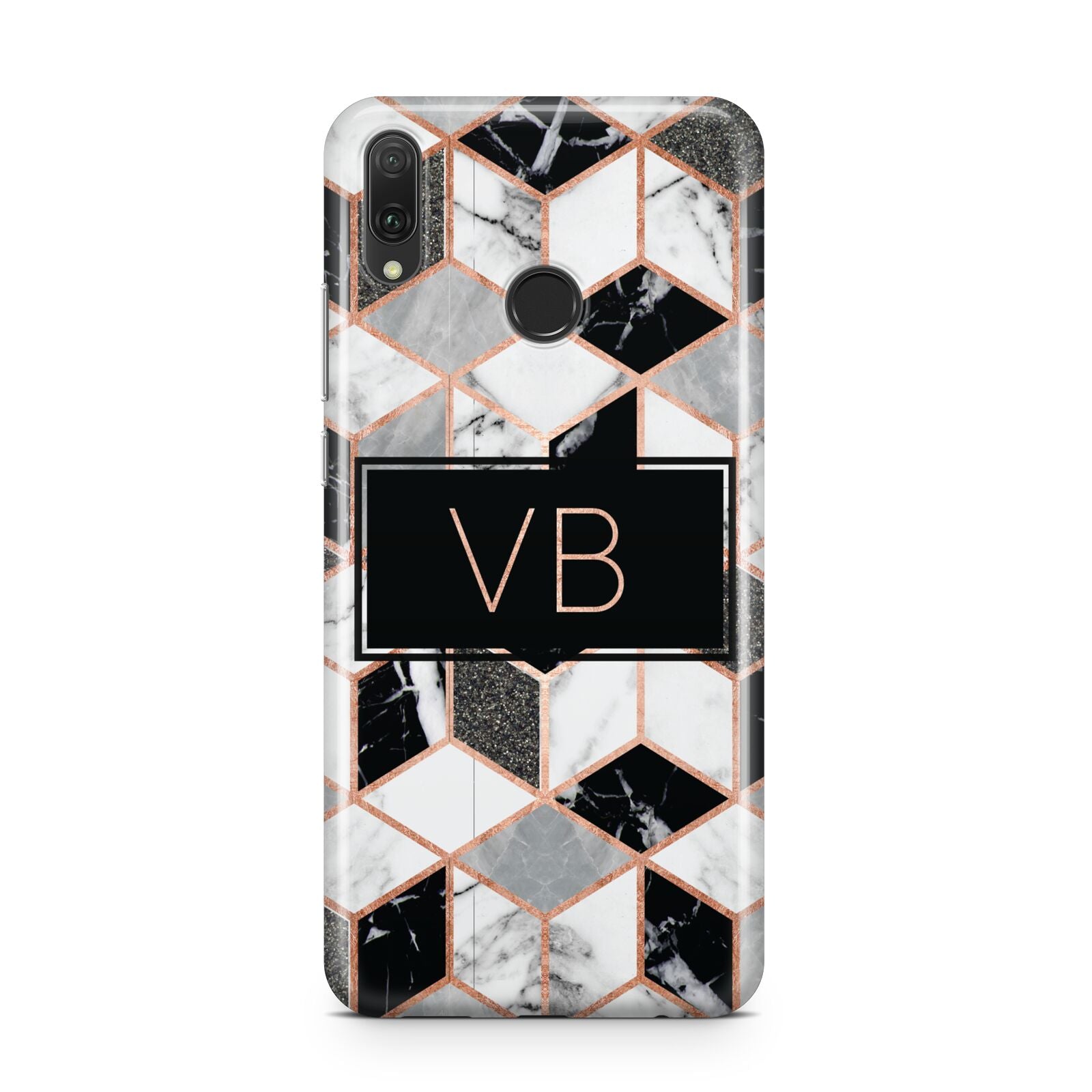 Personalised Gold Leaf Initials Marble Huawei Y9 2019