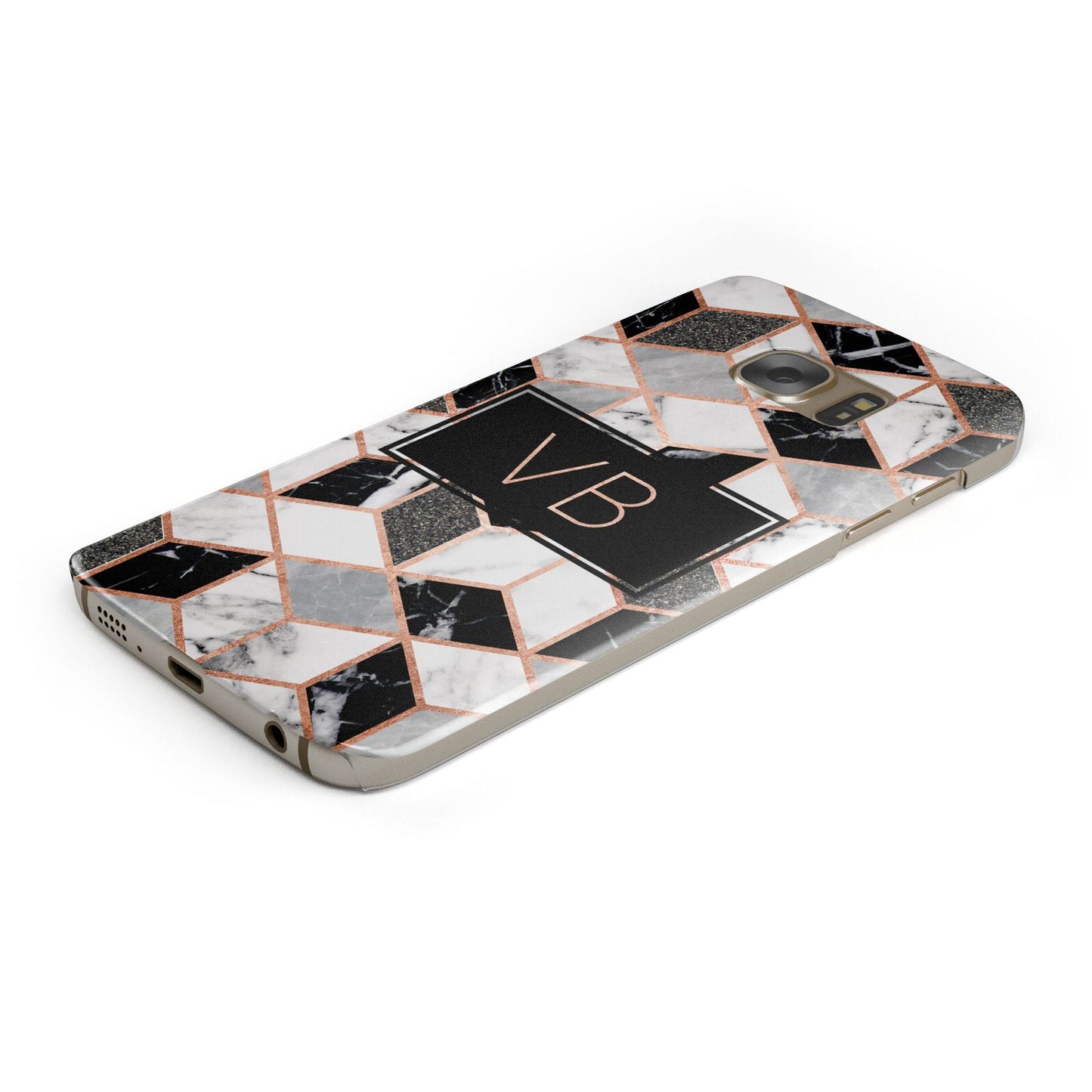 Personalised Gold Leaf Initials Marble Protective Samsung Galaxy Case Angled Image