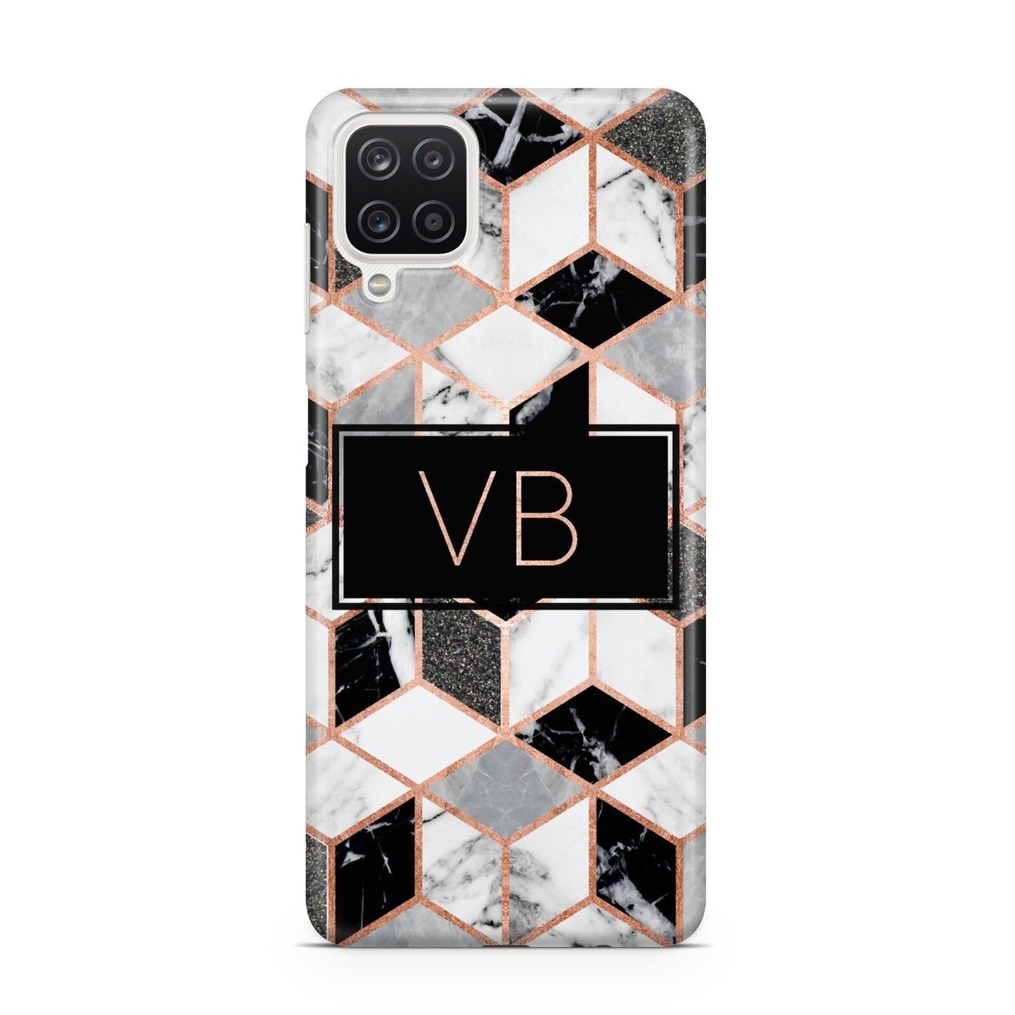 Personalised Gold Leaf Initials Marble Samsung A12 Case
