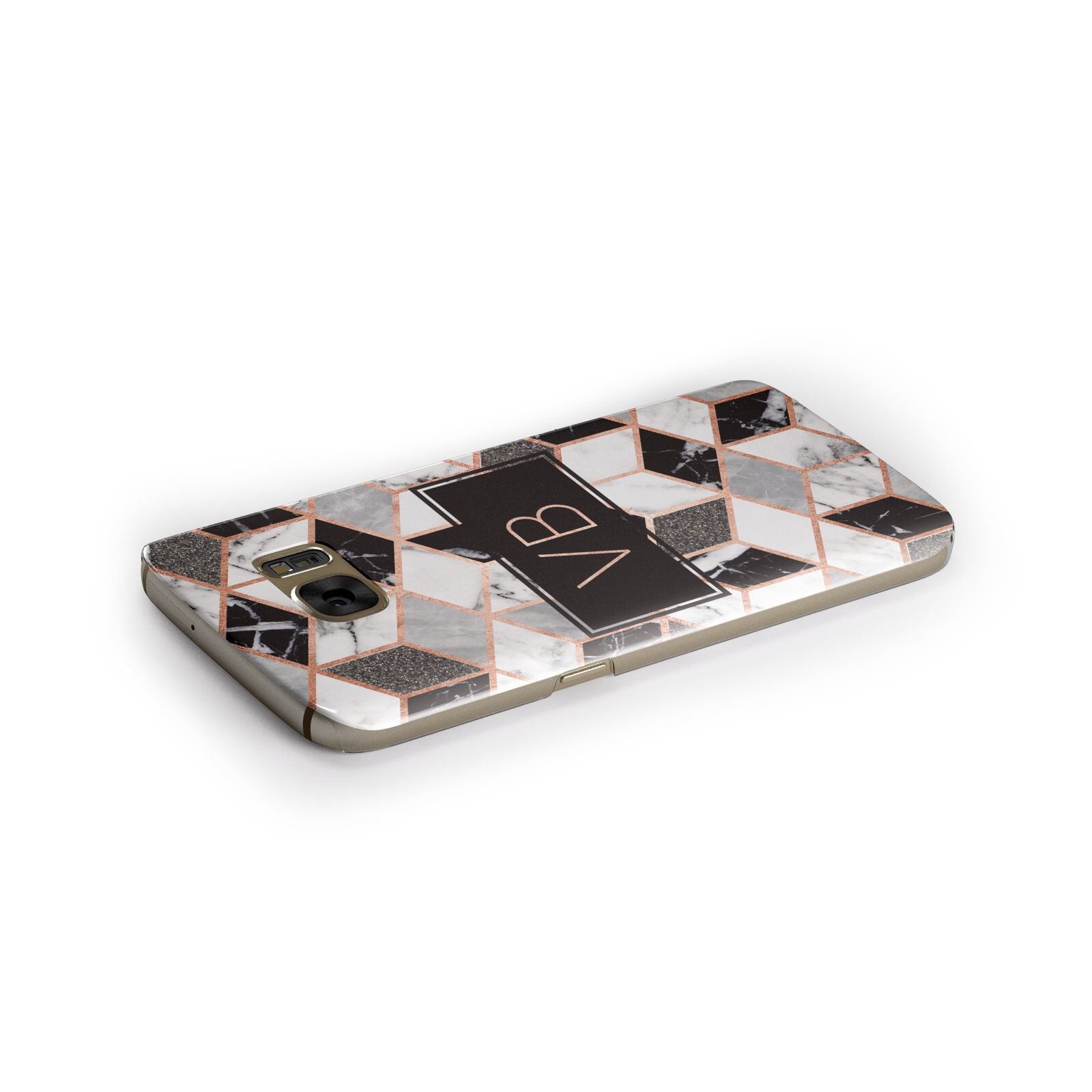 Personalised Gold Leaf Initials Marble Samsung Galaxy Case Side Close Up