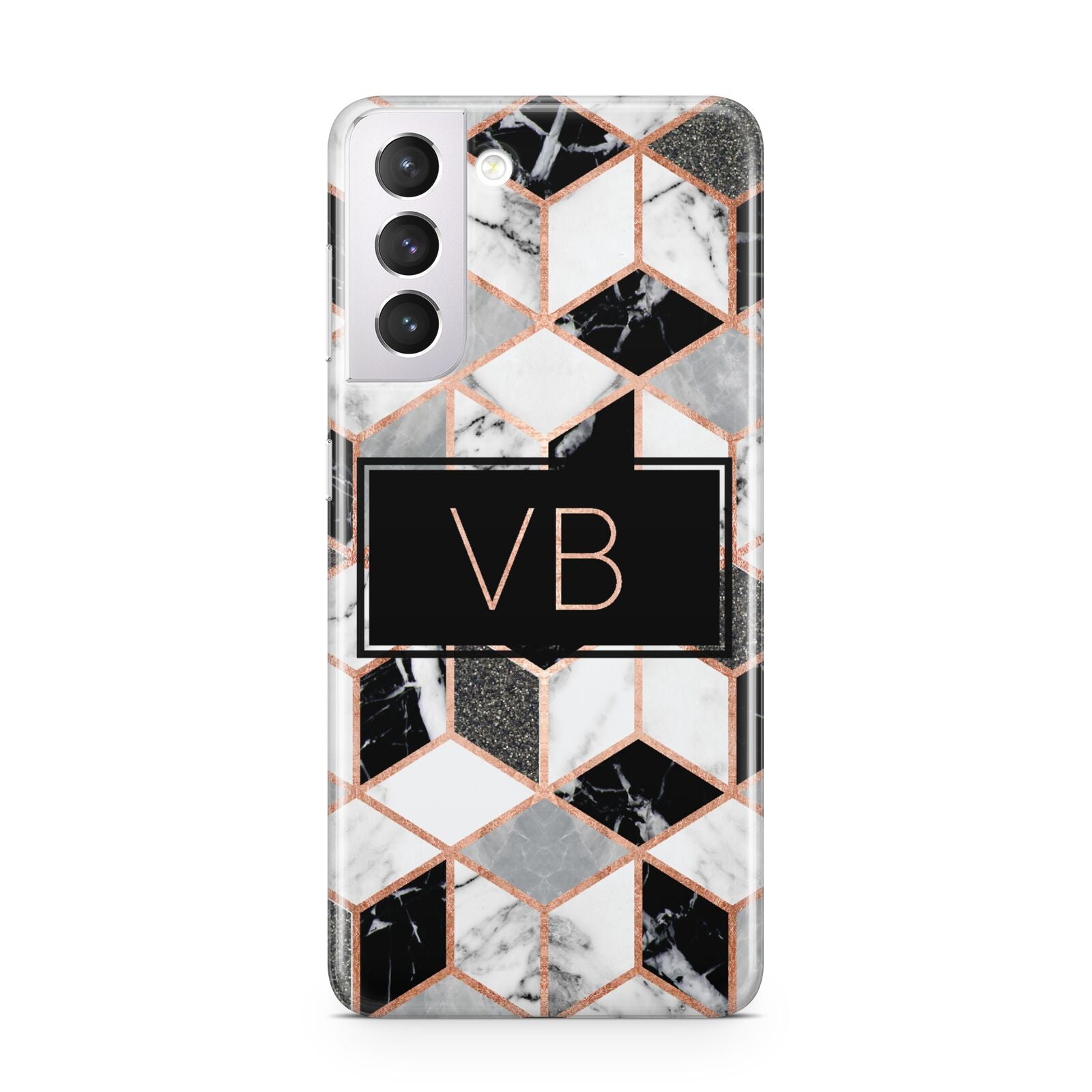 Personalised Gold Leaf Initials Marble Samsung S21 Case