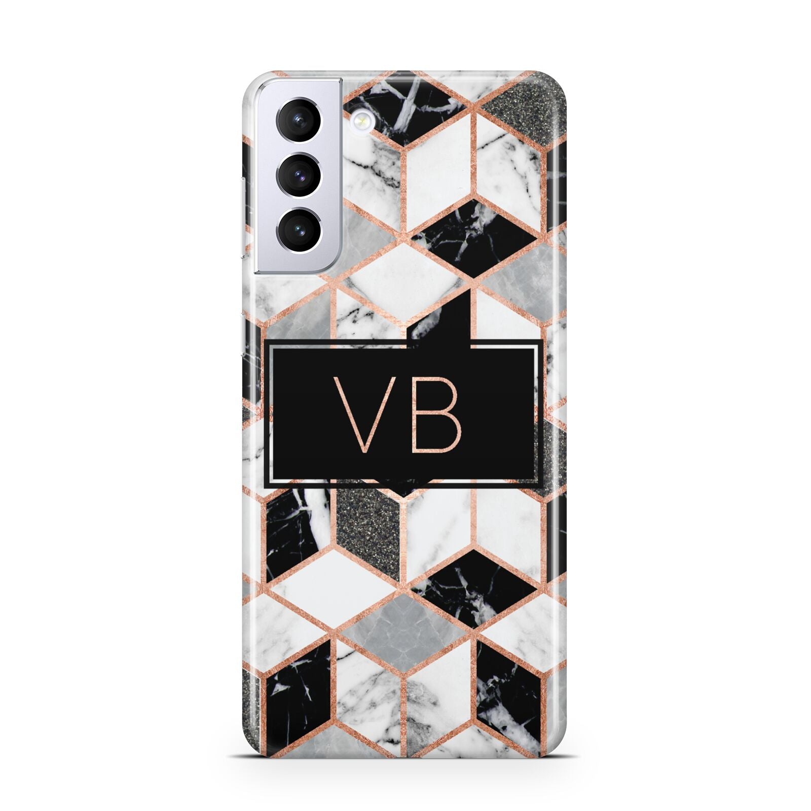 Personalised Gold Leaf Initials Marble Samsung S21 Plus Case