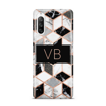 Personalised Gold Leaf Initials Marble Sony Xperia 10 III Case