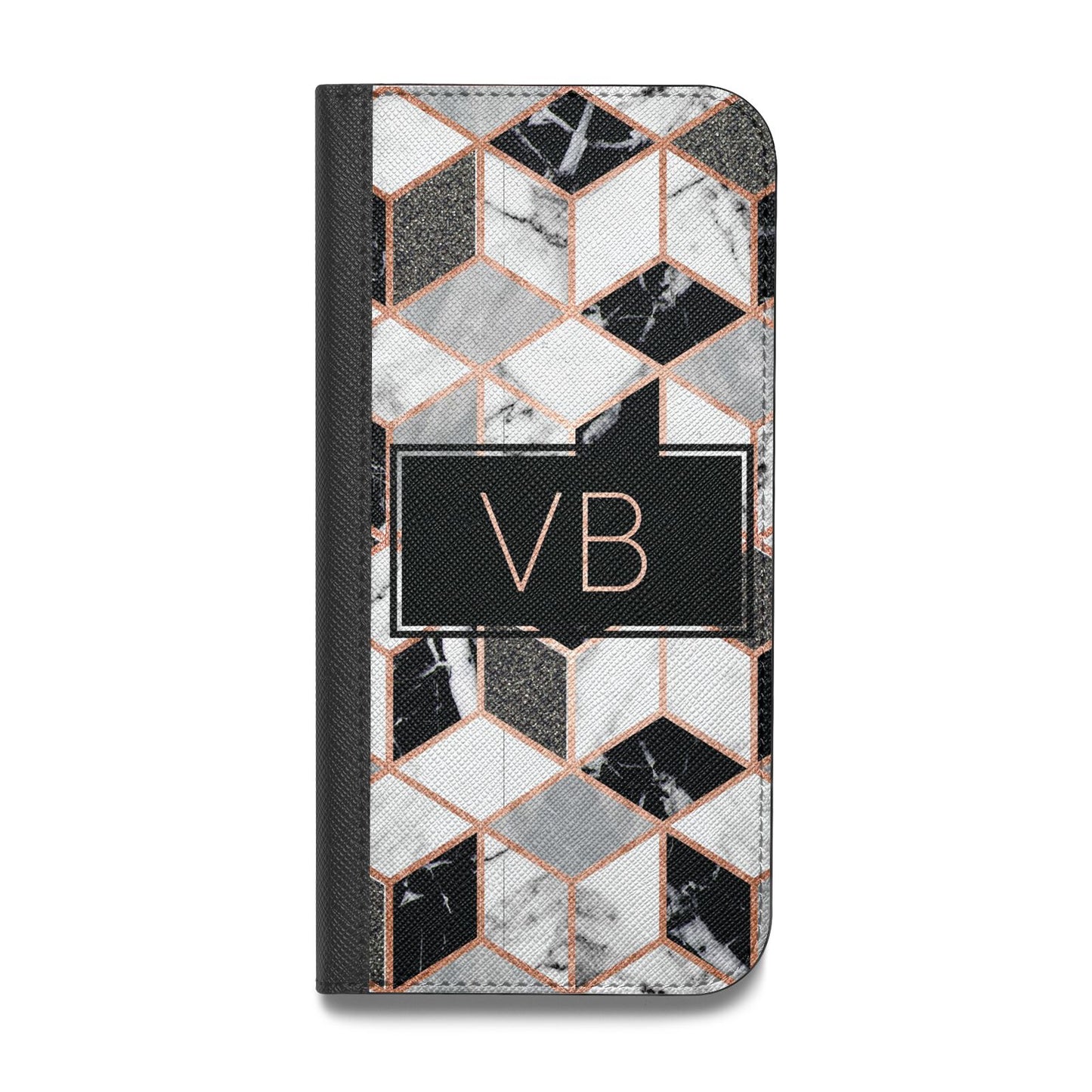 Personalised Gold Leaf Initials Marble Vegan Leather Flip Samsung Case
