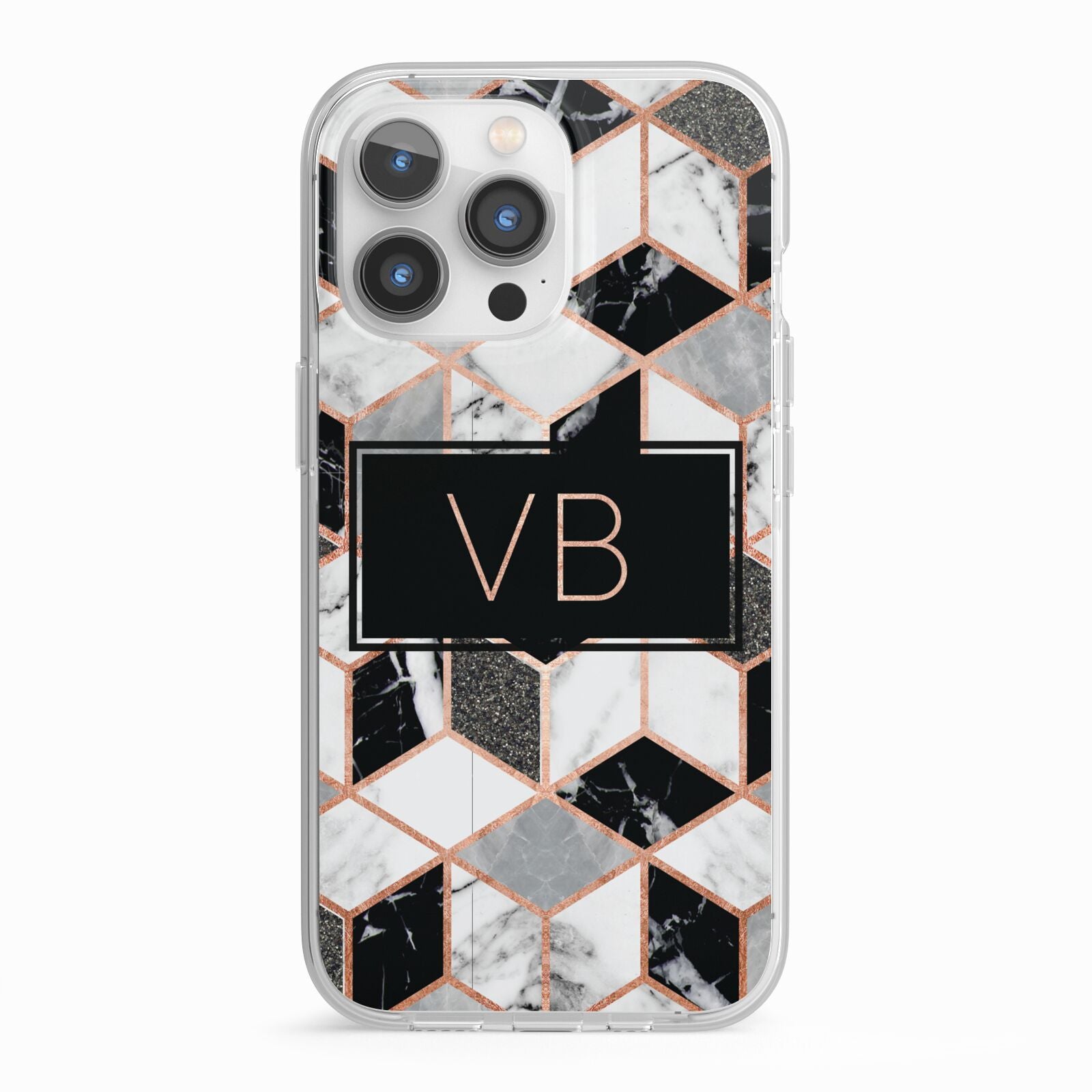 Personalised Gold Leaf Initials Marble iPhone 13 Pro TPU Impact Case with White Edges