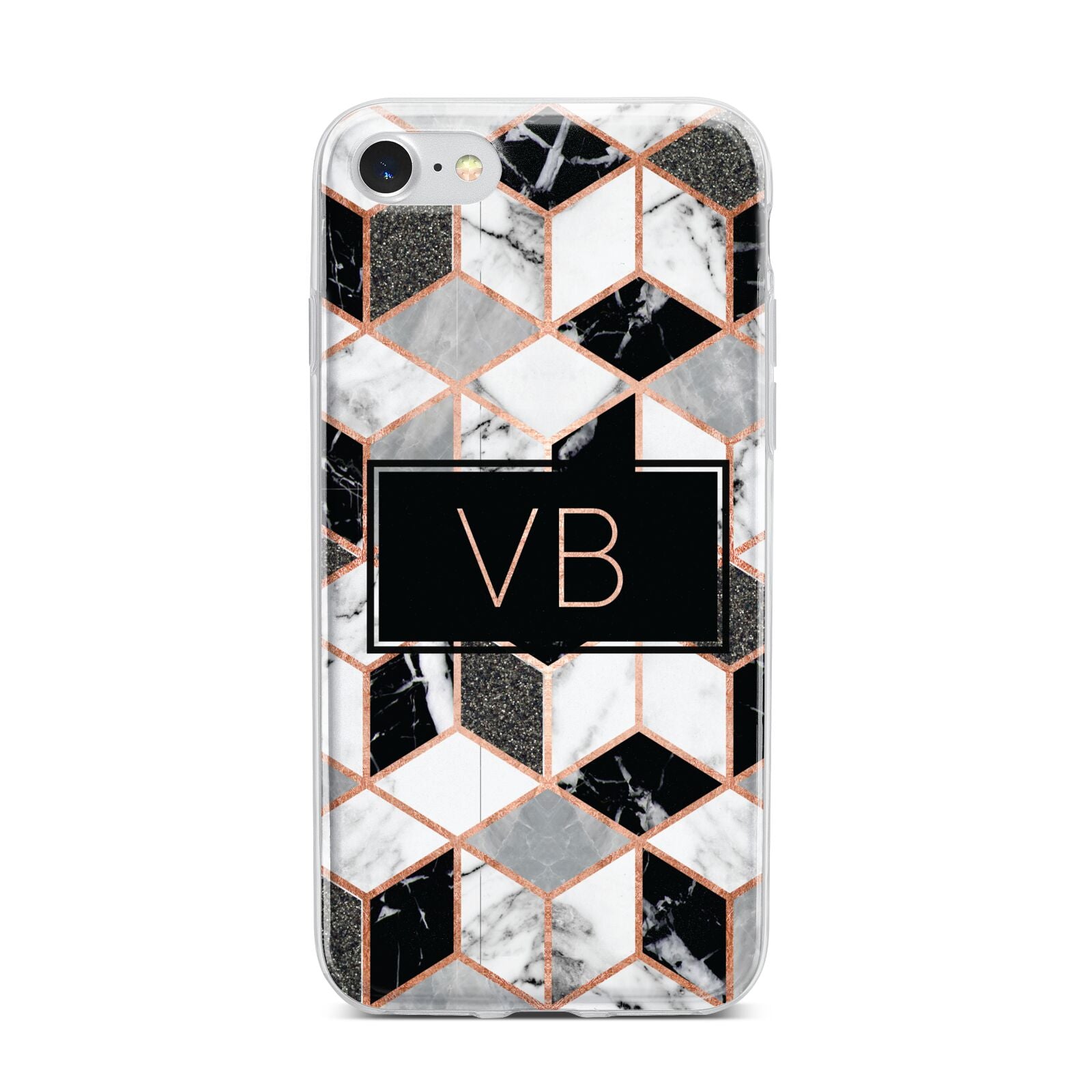 Personalised Gold Leaf Initials Marble iPhone 7 Bumper Case on Silver iPhone