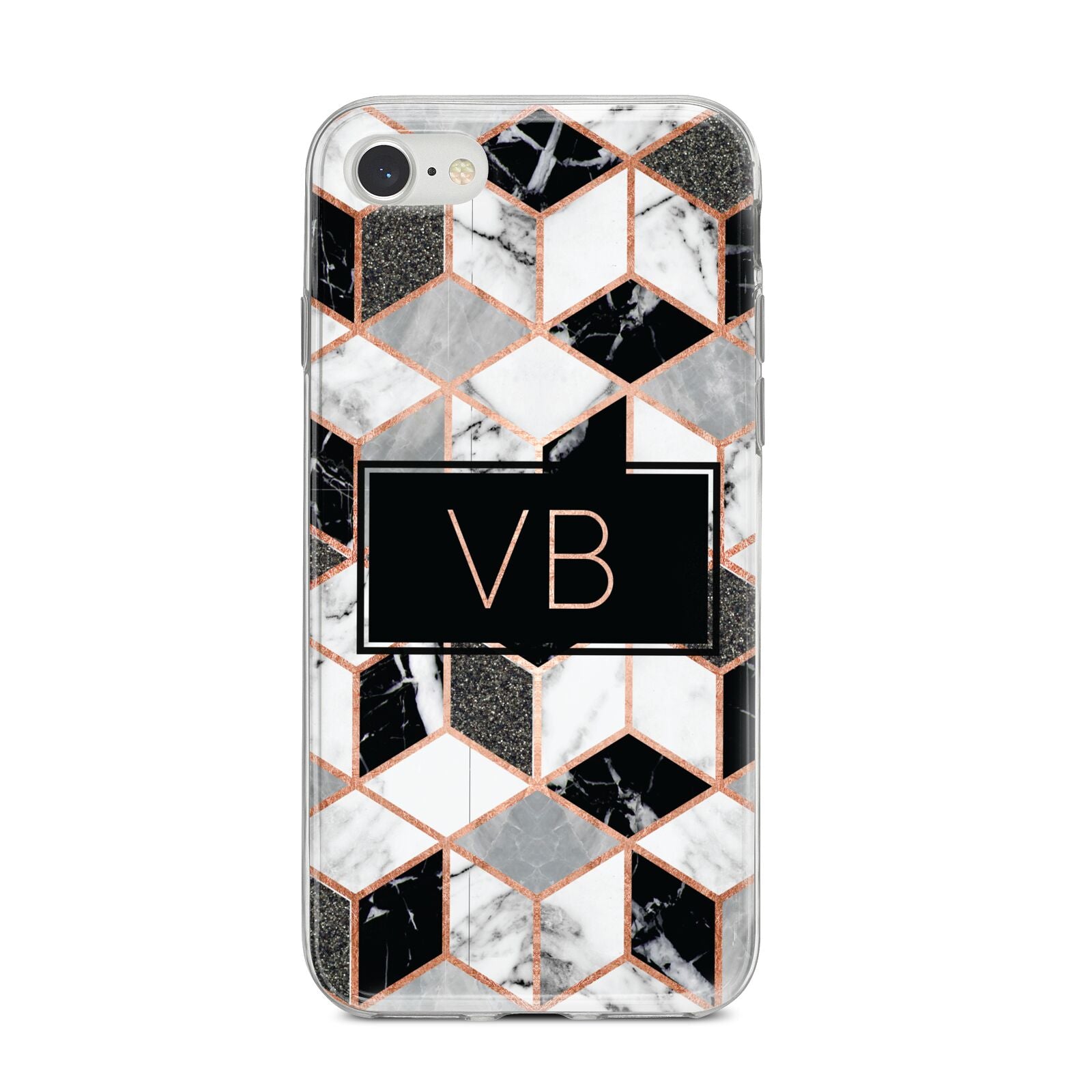 Personalised Gold Leaf Initials Marble iPhone 8 Bumper Case on Silver iPhone