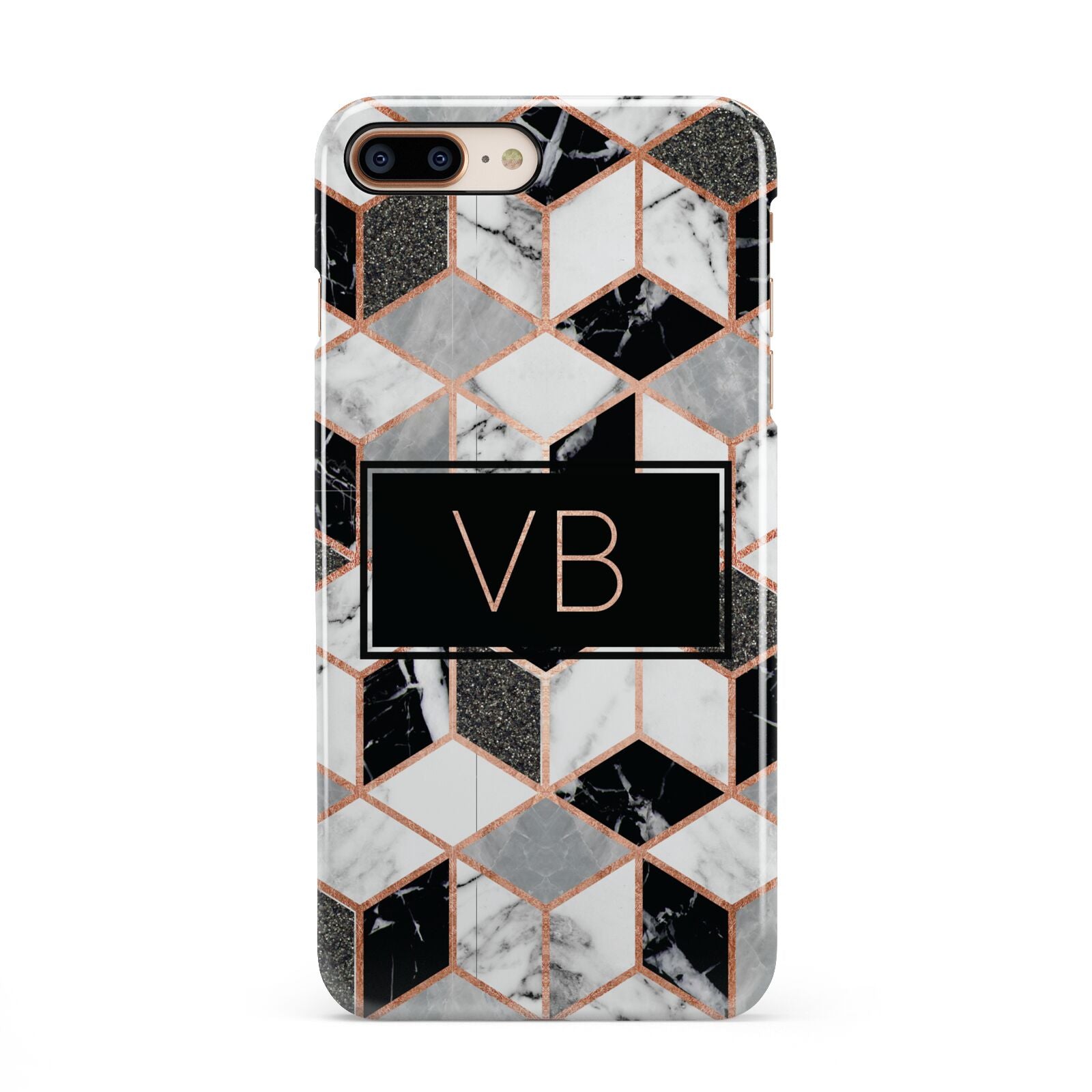 Personalised Gold Leaf Initials Marble iPhone 8 Plus 3D Snap Case on Gold Phone