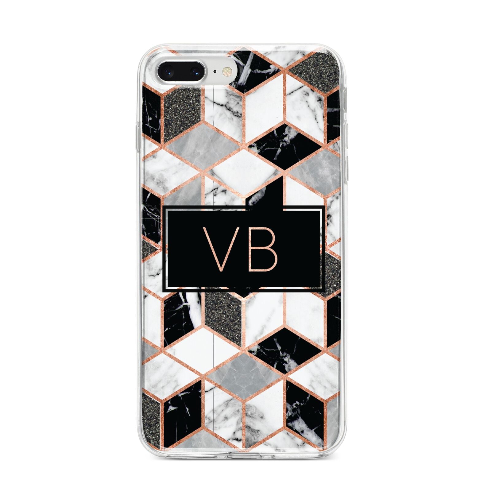 Personalised Gold Leaf Initials Marble iPhone 8 Plus Bumper Case on Silver iPhone